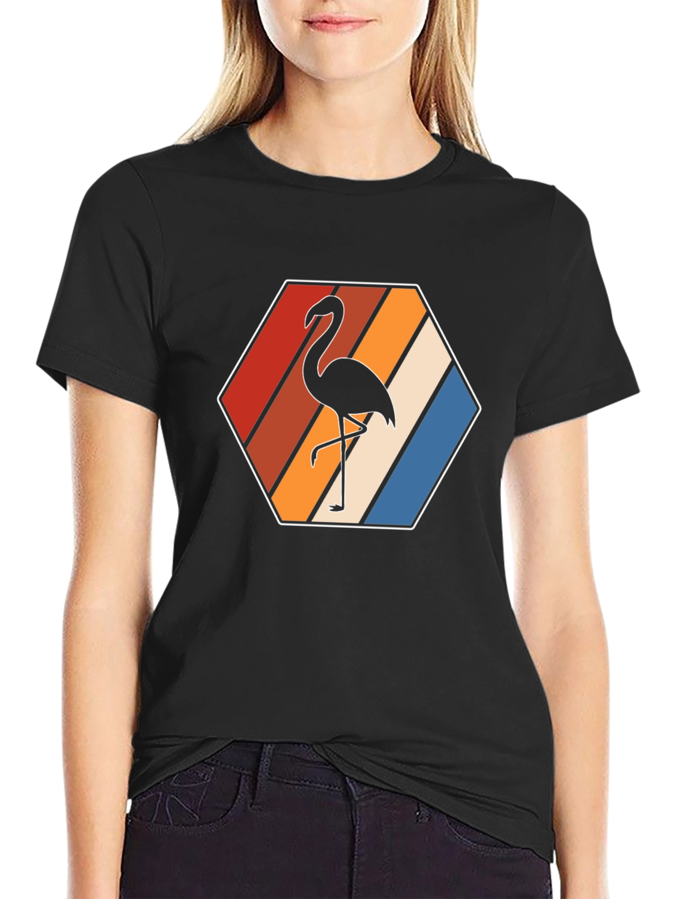 Retro Flamingo Graphic Tee - Mens Black T-Shirt