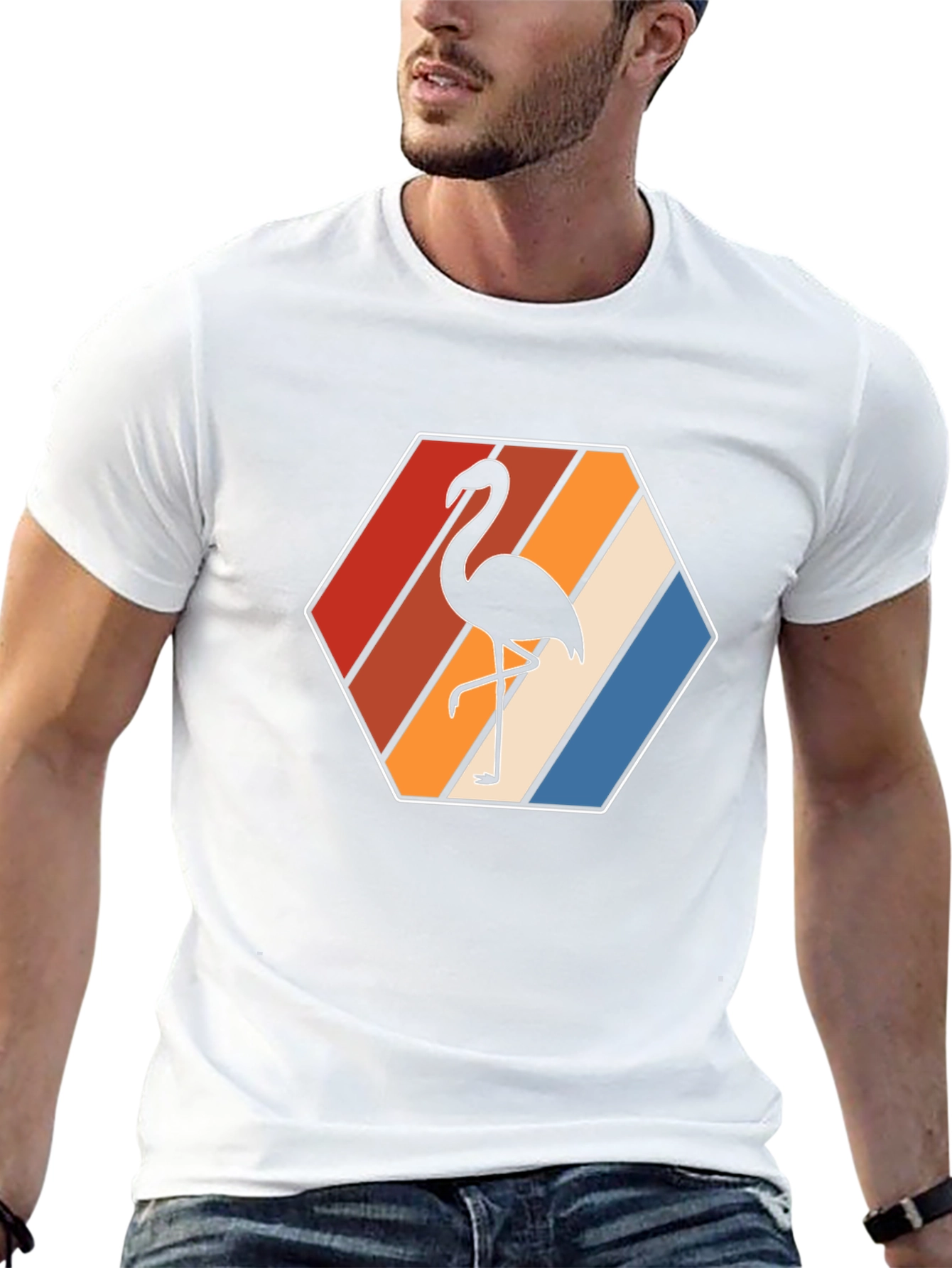 Retro Flamingo Graphic Tee - Mens Black T-Shirt