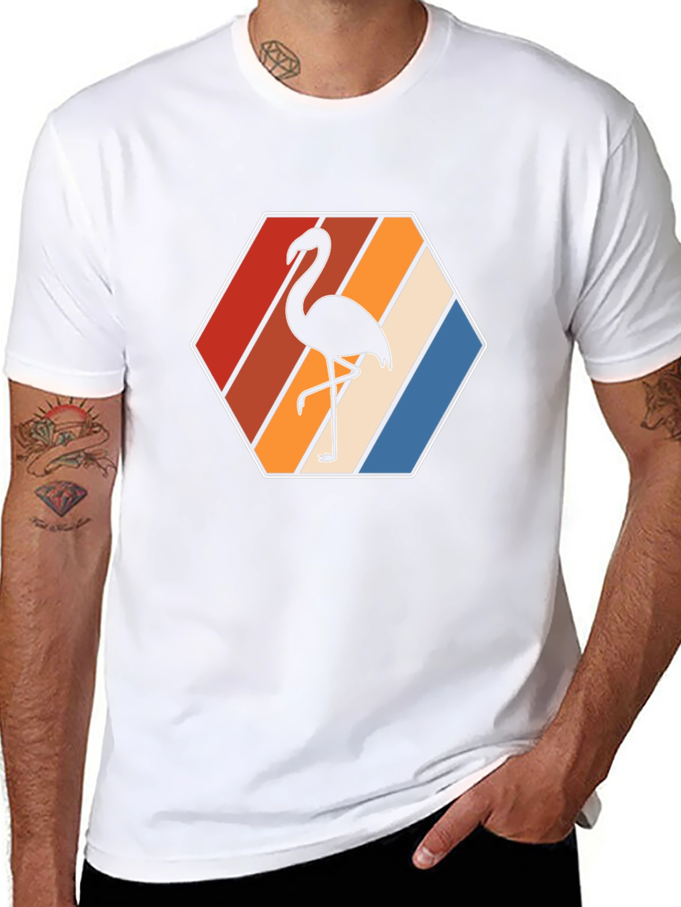 Retro Flamingo Graphic Tee - Mens Black T-Shirt