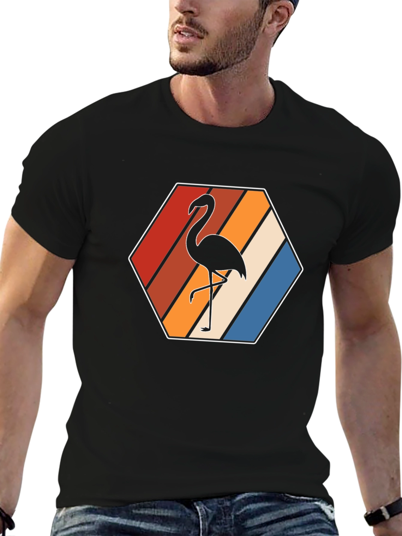 Retro Flamingo Graphic Tee - Mens Black T-Shirt