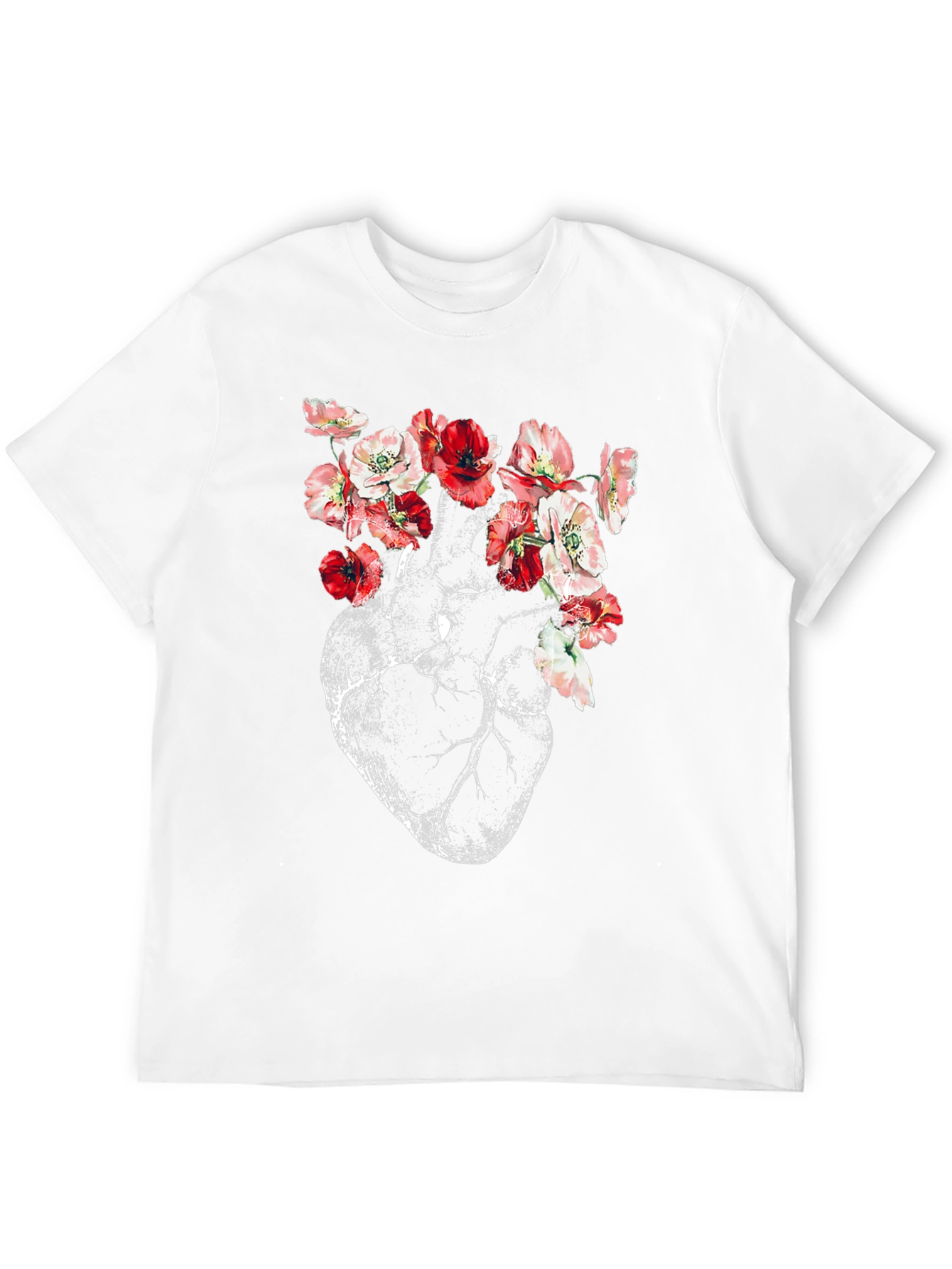 Floral Heart Anatomy T-Shirt - Artistic Graphic Tee