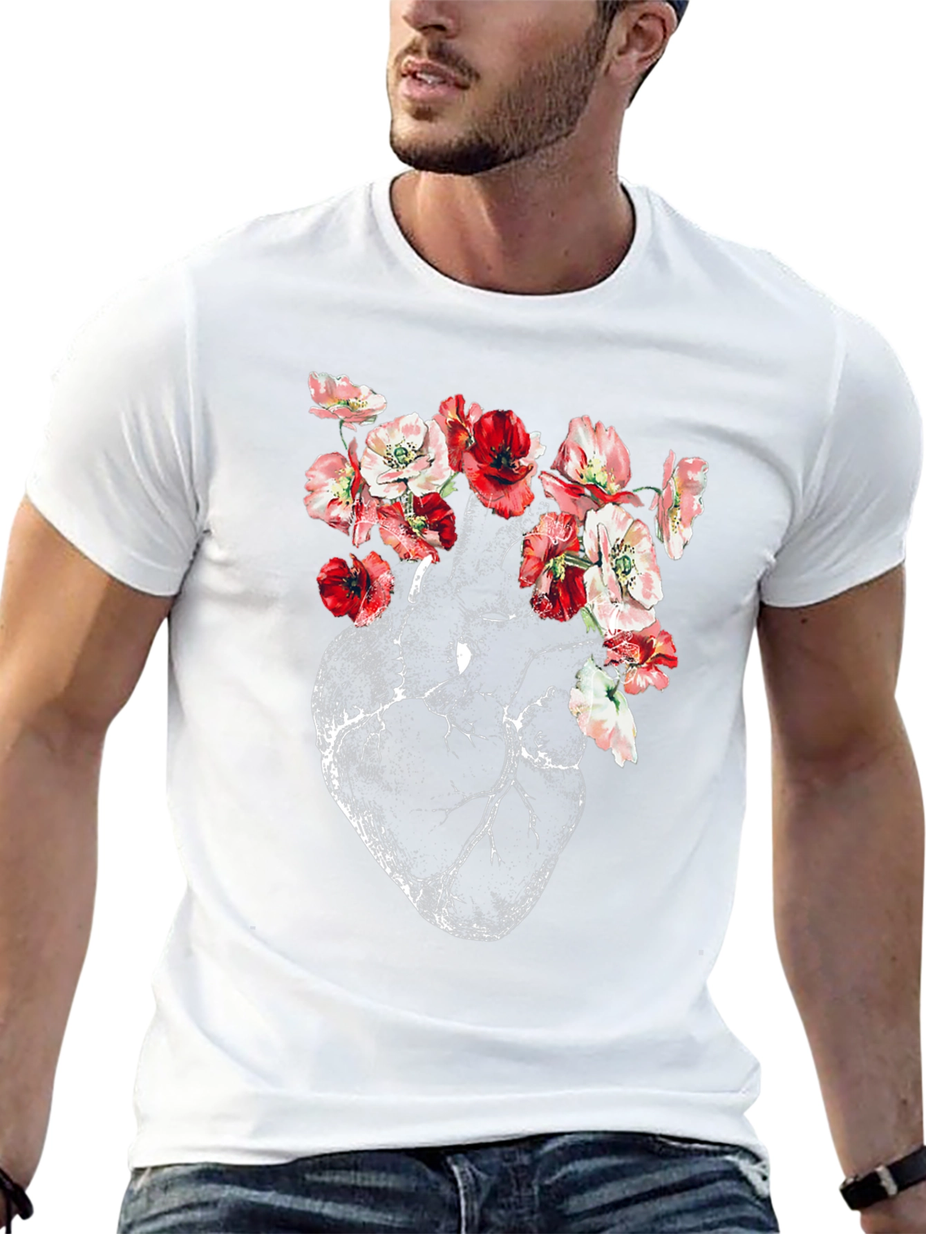 Floral Heart Anatomy T-Shirt - Artistic Graphic Tee