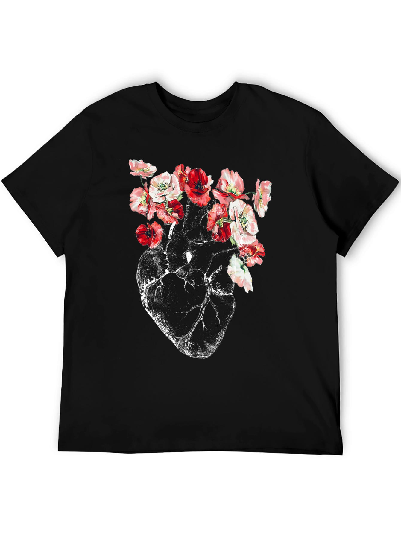 Floral Heart Anatomy T-Shirt - Artistic Graphic Tee