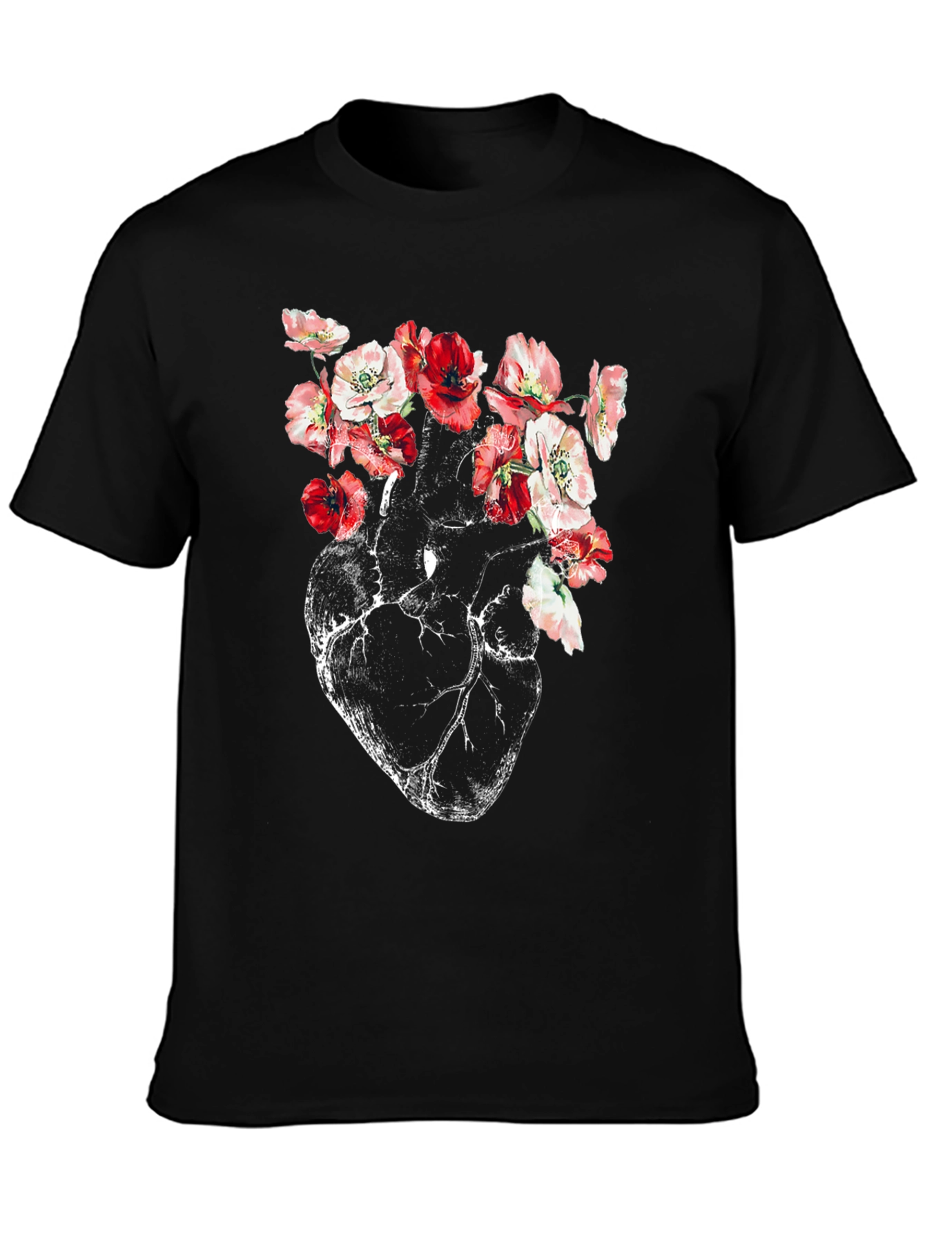 Floral Heart Anatomy T-Shirt - Artistic Graphic Tee