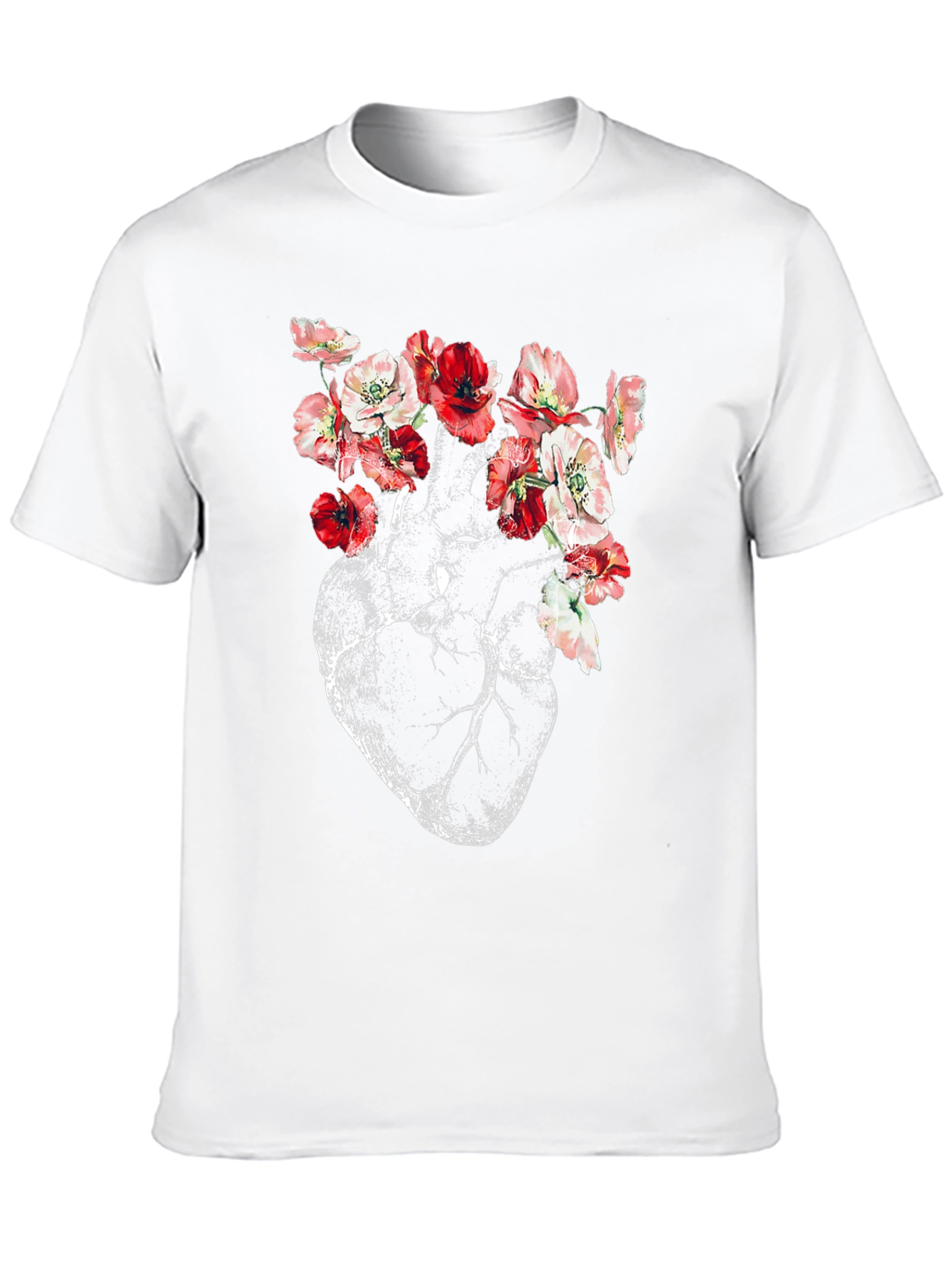 Floral Heart Anatomy T-Shirt - Artistic Graphic Tee