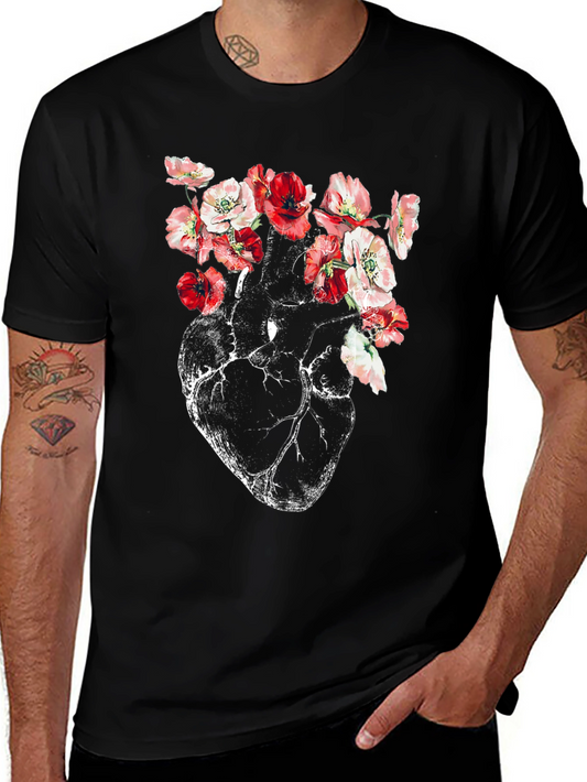 Floral Heart Anatomy T-Shirt - Artistic Graphic Tee