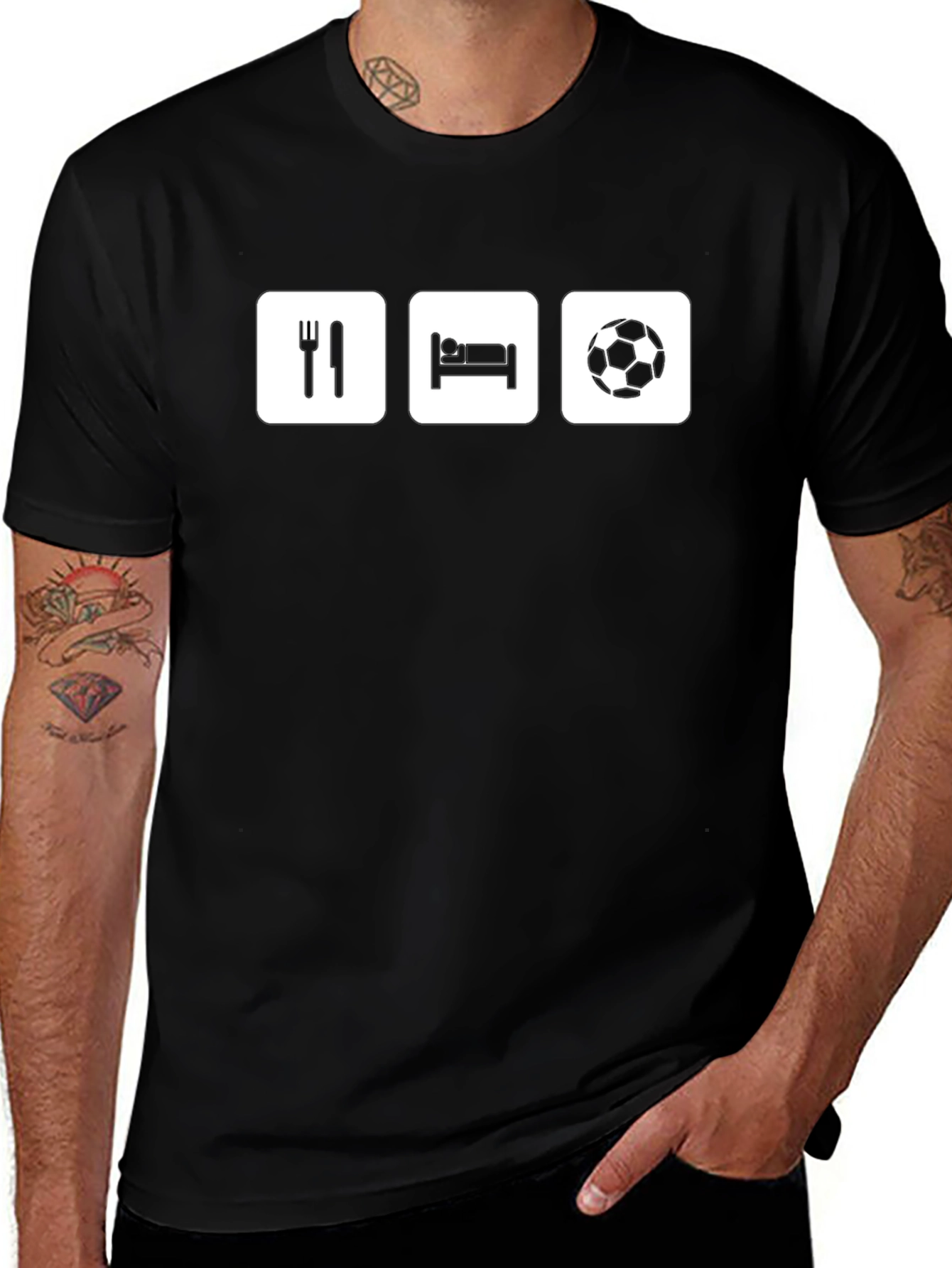 Eat Sleep Soccer Black Graphic T-Shirt