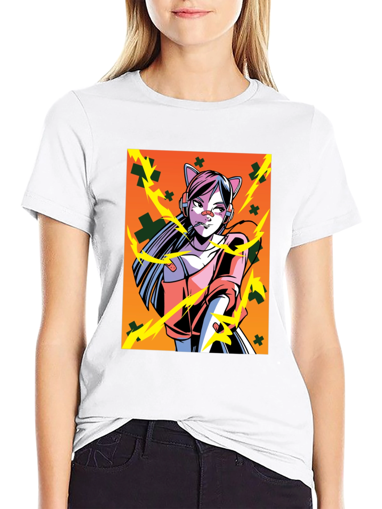 Anime Girl Graphic Black T-Shirt