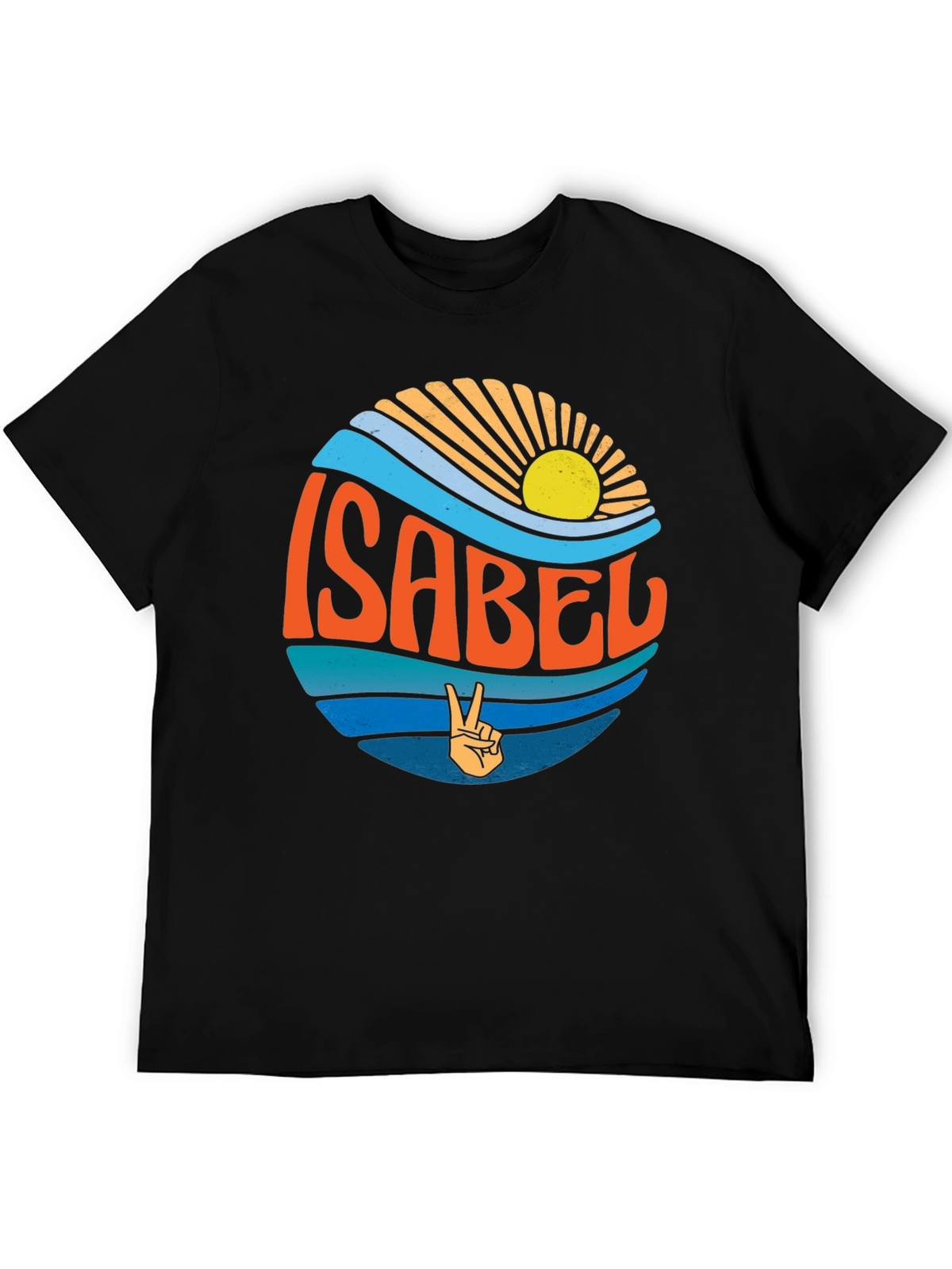 Isabel Peace Sign Wave Graphic Black T-Shirt