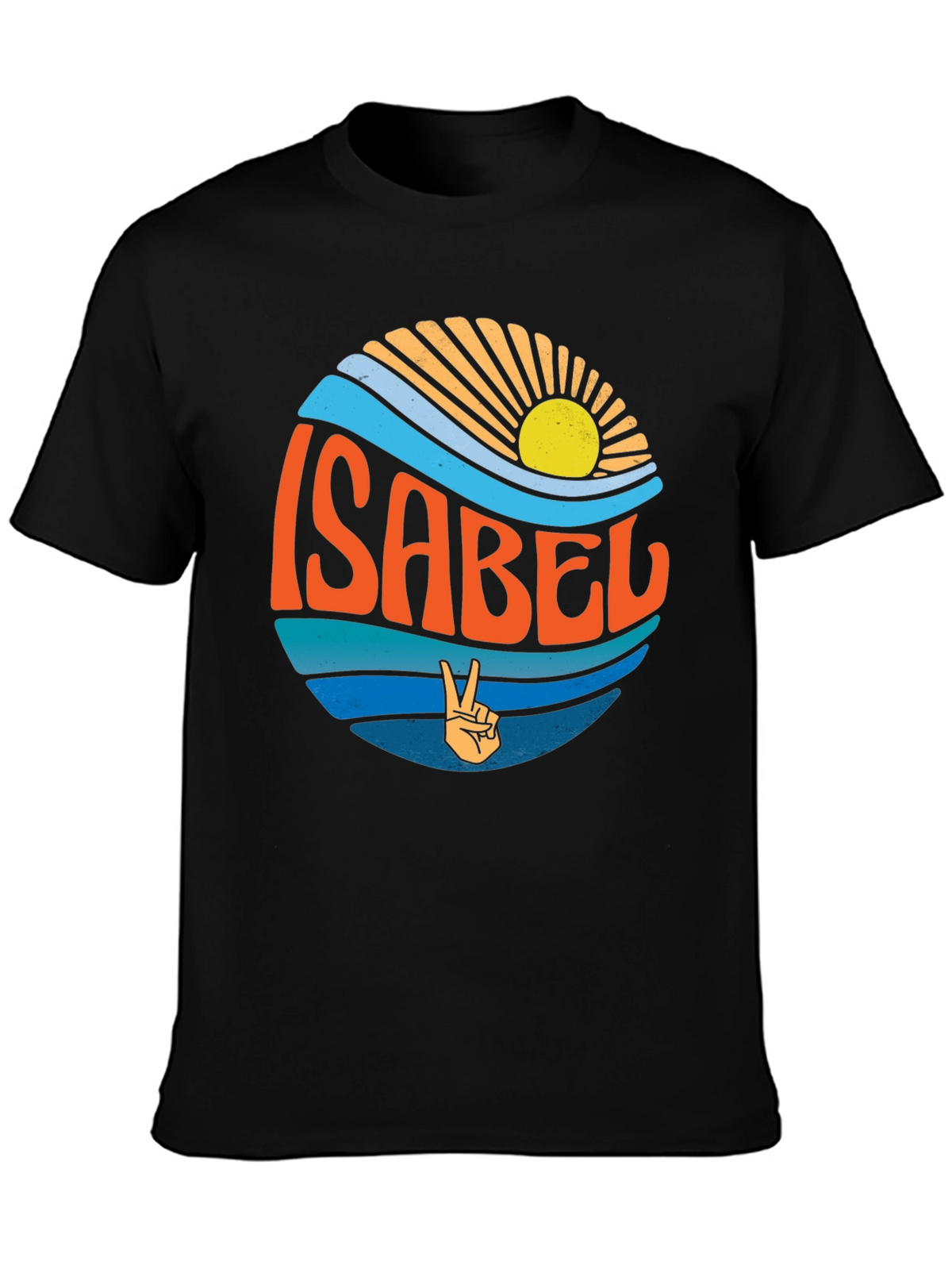 Isabel Peace Sign Wave Graphic Black T-Shirt
