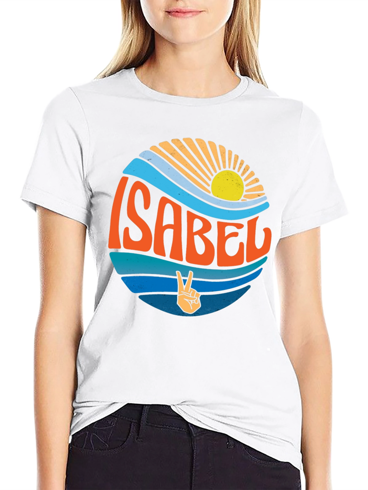 Isabel Peace Sign Wave Graphic Black T-Shirt