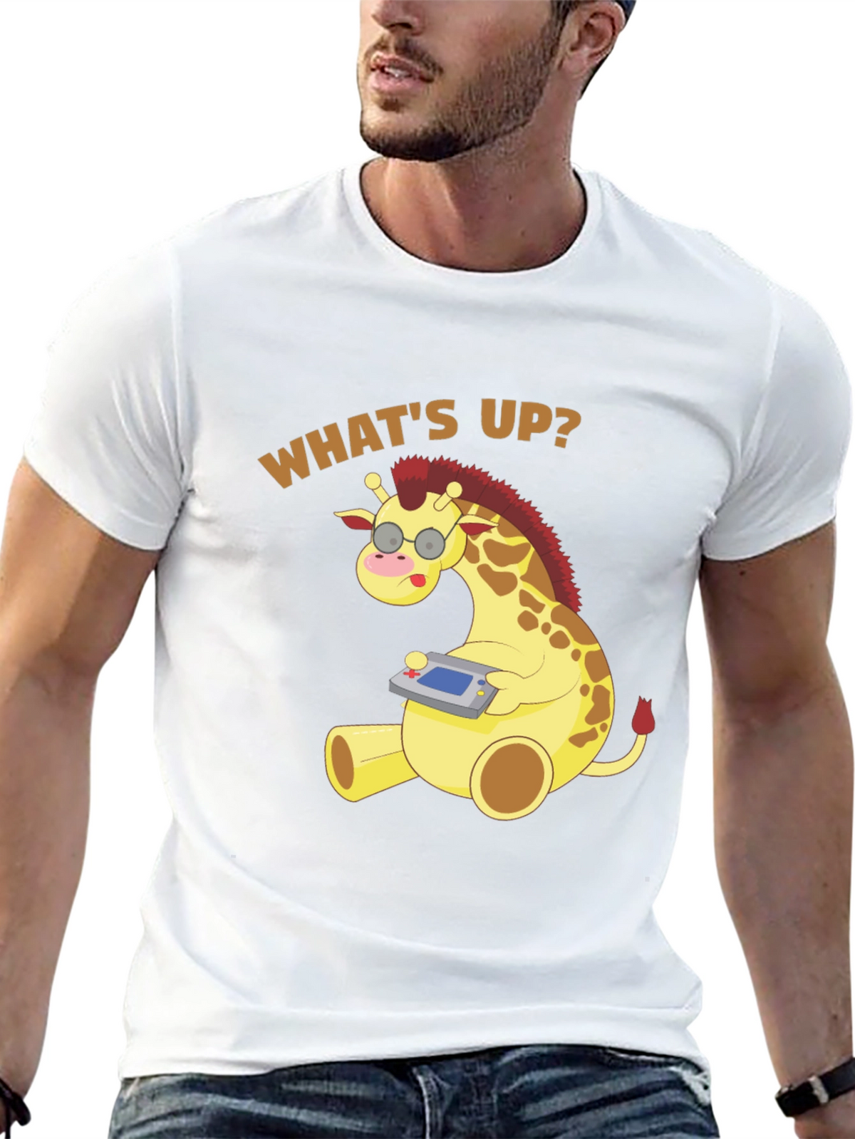 Funny Giraffe Gamer T-Shirt - Whats Up? Casual Tee