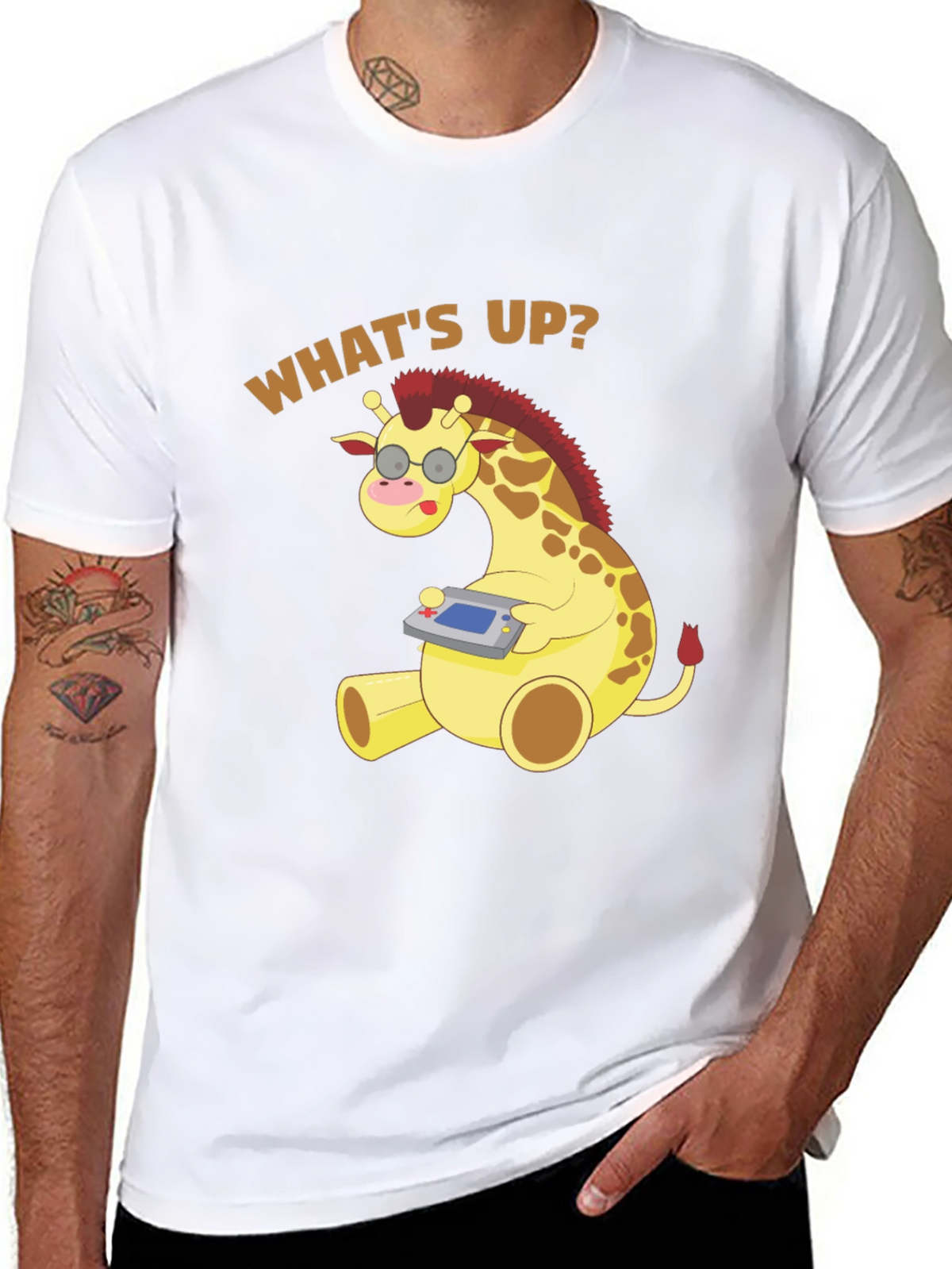 Funny Giraffe Gamer T-Shirt - Whats Up? Casual Tee