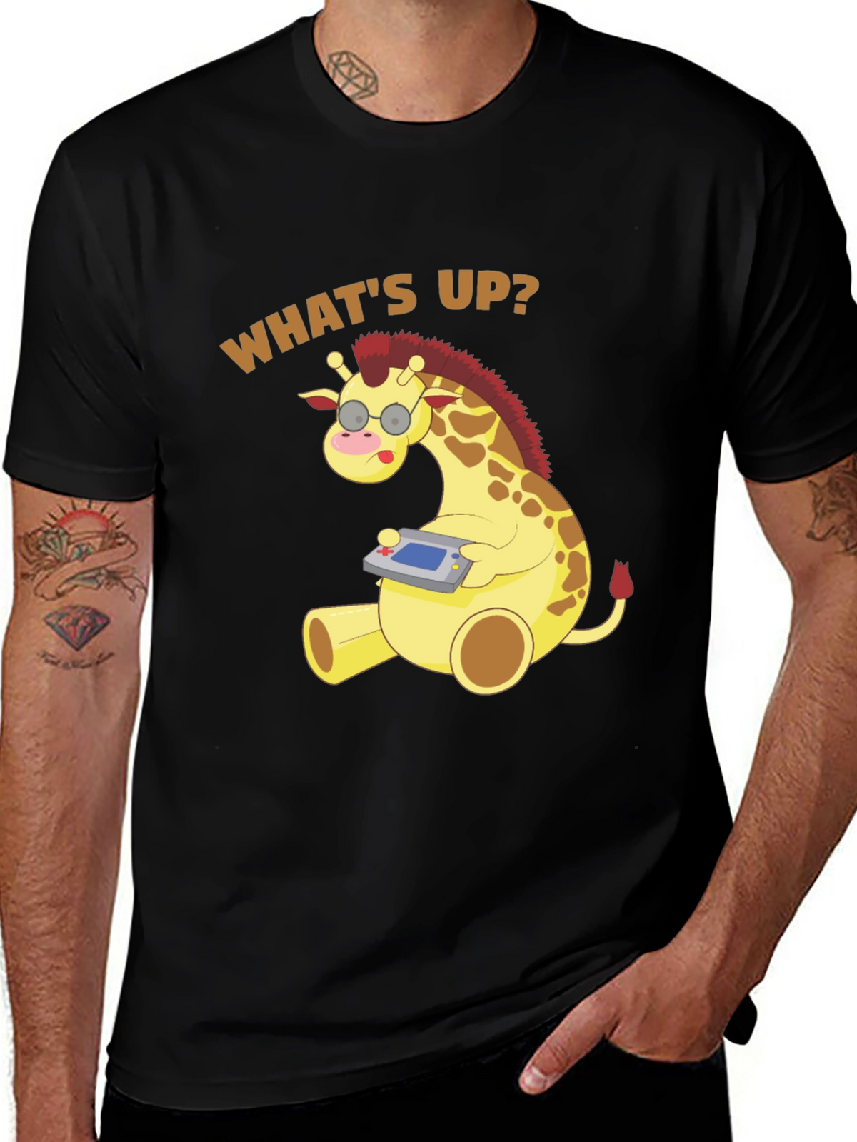 Funny Giraffe Gamer T-Shirt - Whats Up? Casual Tee