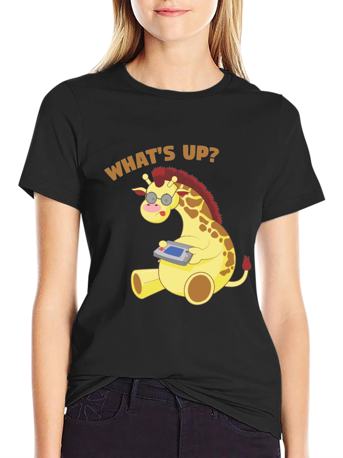 Funny Giraffe Gamer T-Shirt - Whats Up? Casual Tee