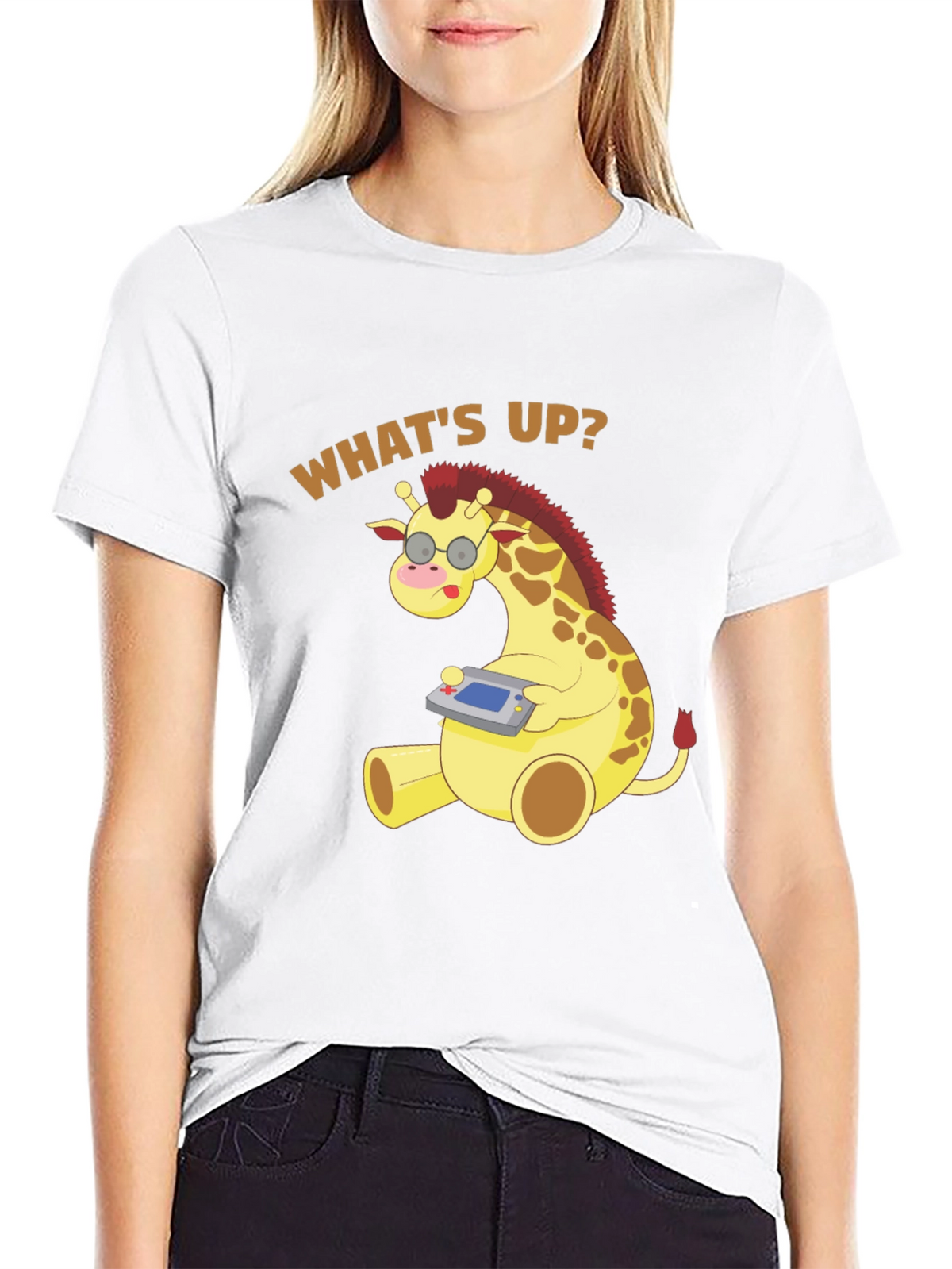 Funny Giraffe Gamer T-Shirt - Whats Up? Casual Tee