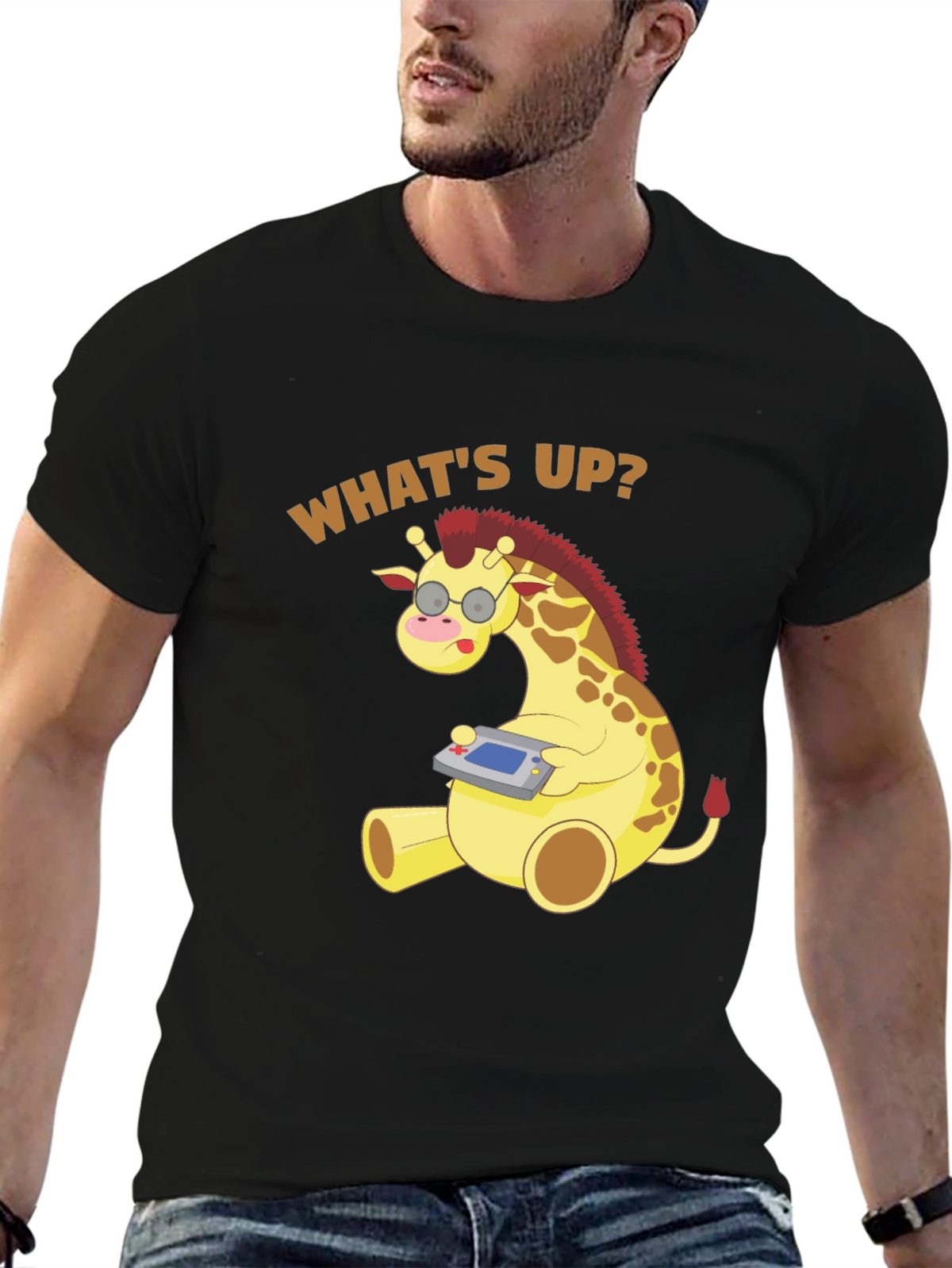 Funny Giraffe Gamer T-Shirt - Whats Up? Casual Tee