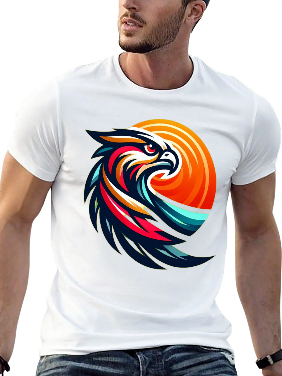 Mens Black T-Shirt with Eagle Graphic