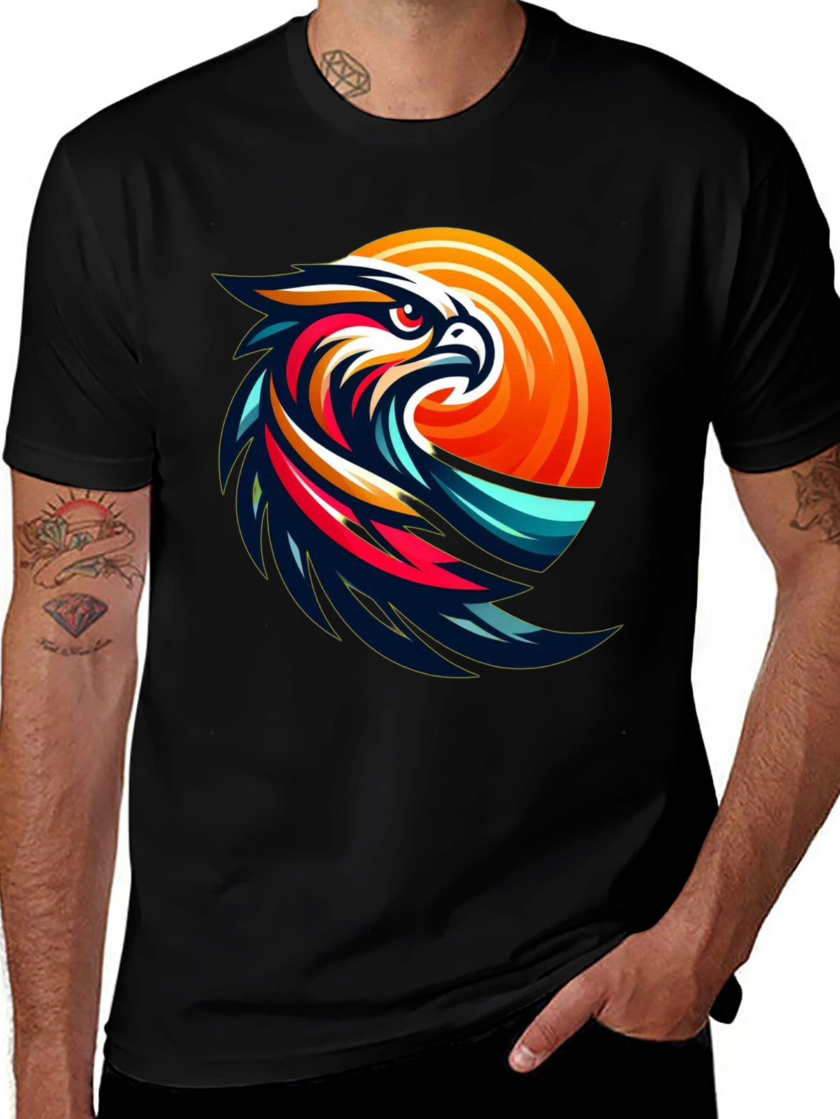 Mens Black T-Shirt with Eagle Graphic