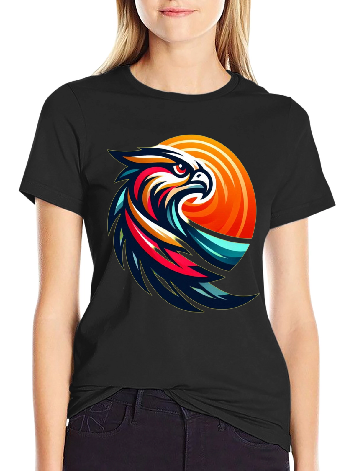 Mens Black T-Shirt with Eagle Graphic