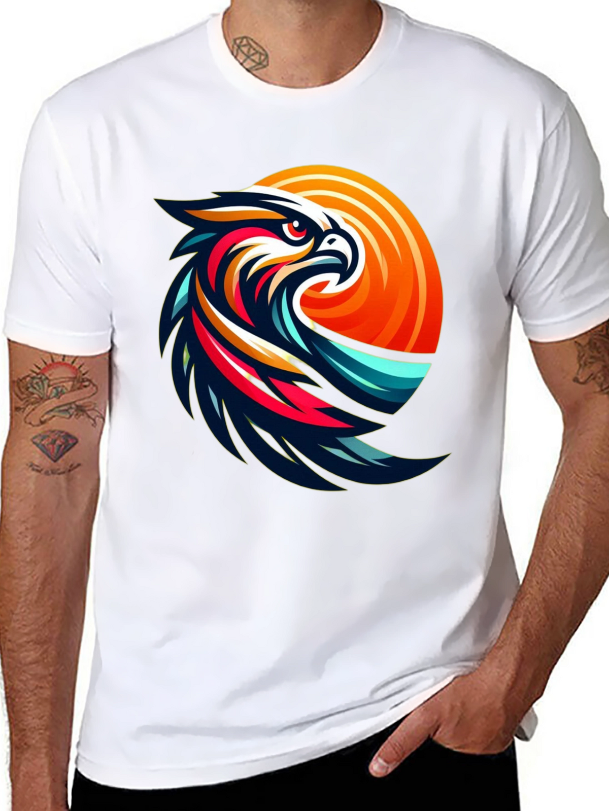 Mens Black T-Shirt with Eagle Graphic