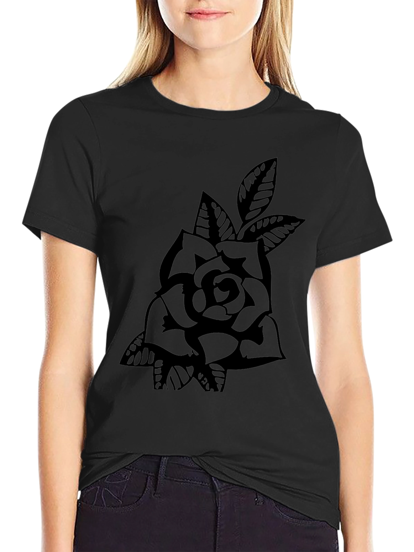 Rose Graphic Black T-Shirt - Classic Tattoo Style
