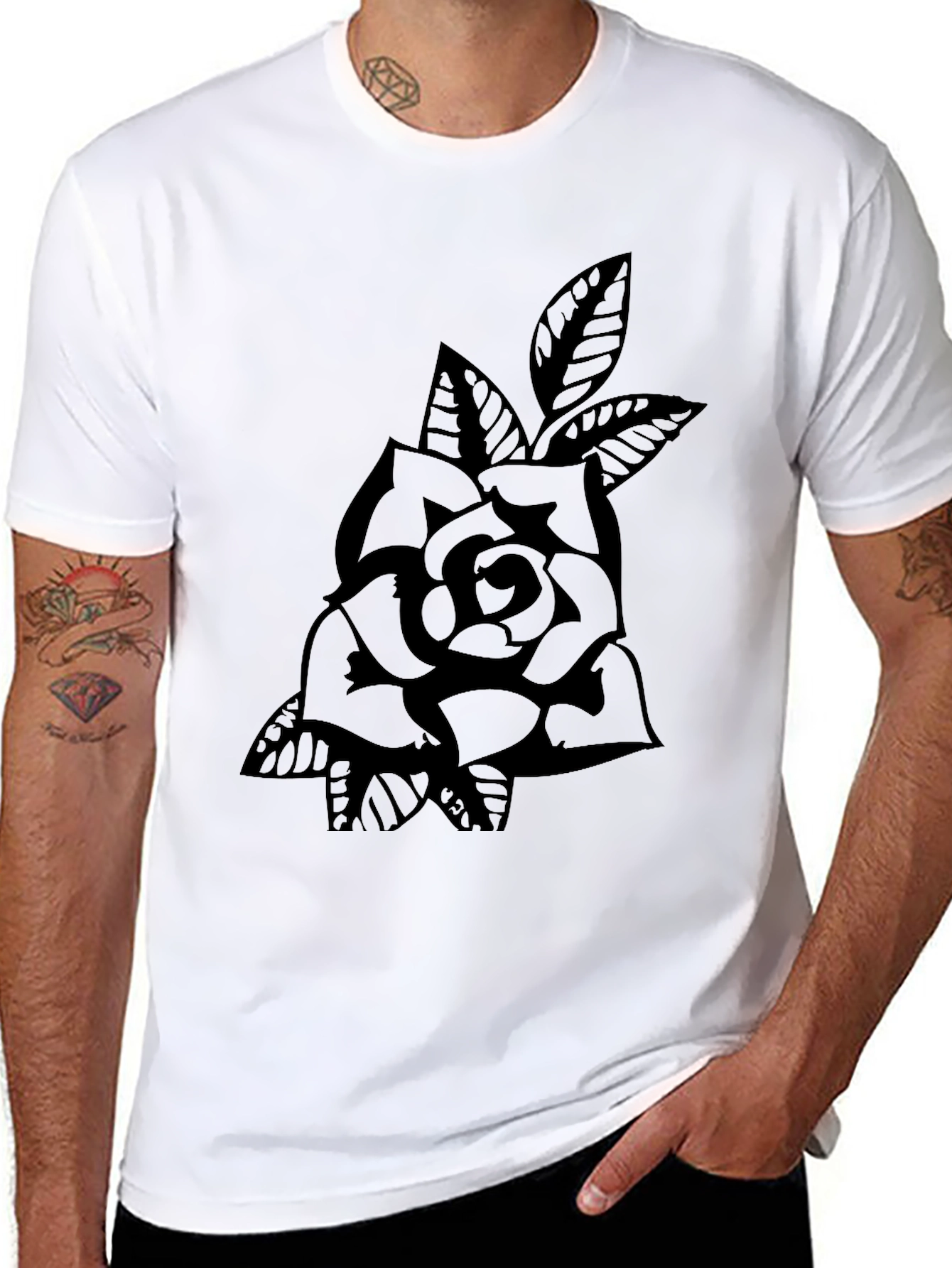 Rose Graphic Black T-Shirt - Classic Tattoo Style
