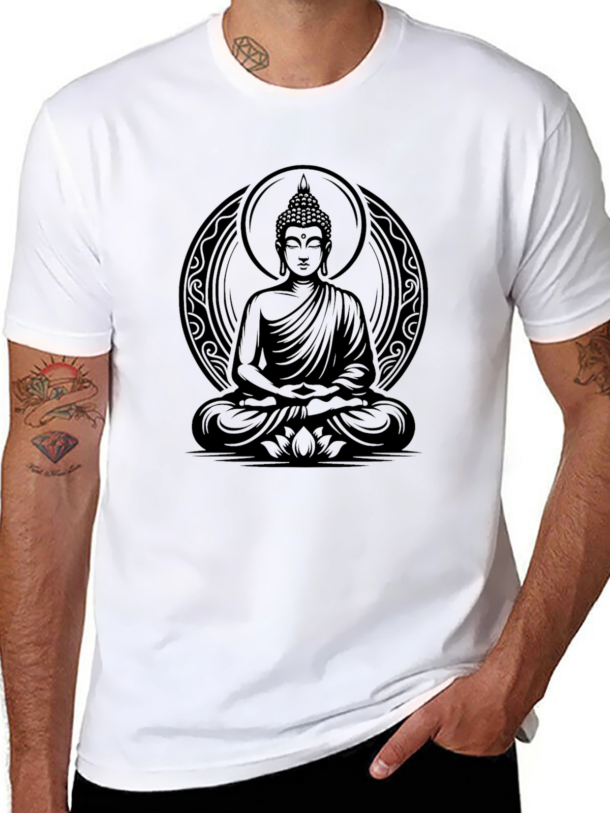 Buddha Graphic Print Black T-Shirt for Men