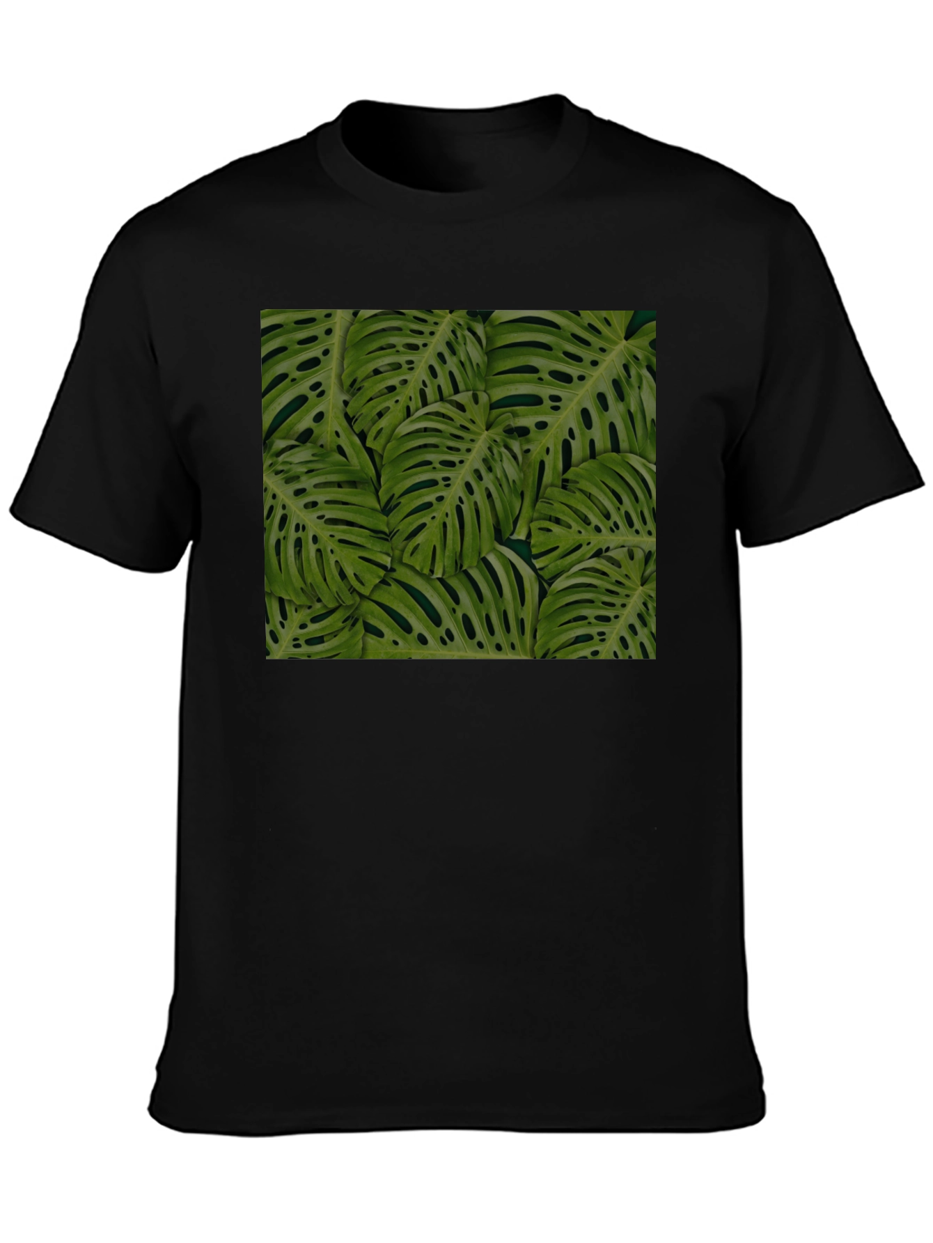 Tropical Monstera Leaf Print Black T-Shirt