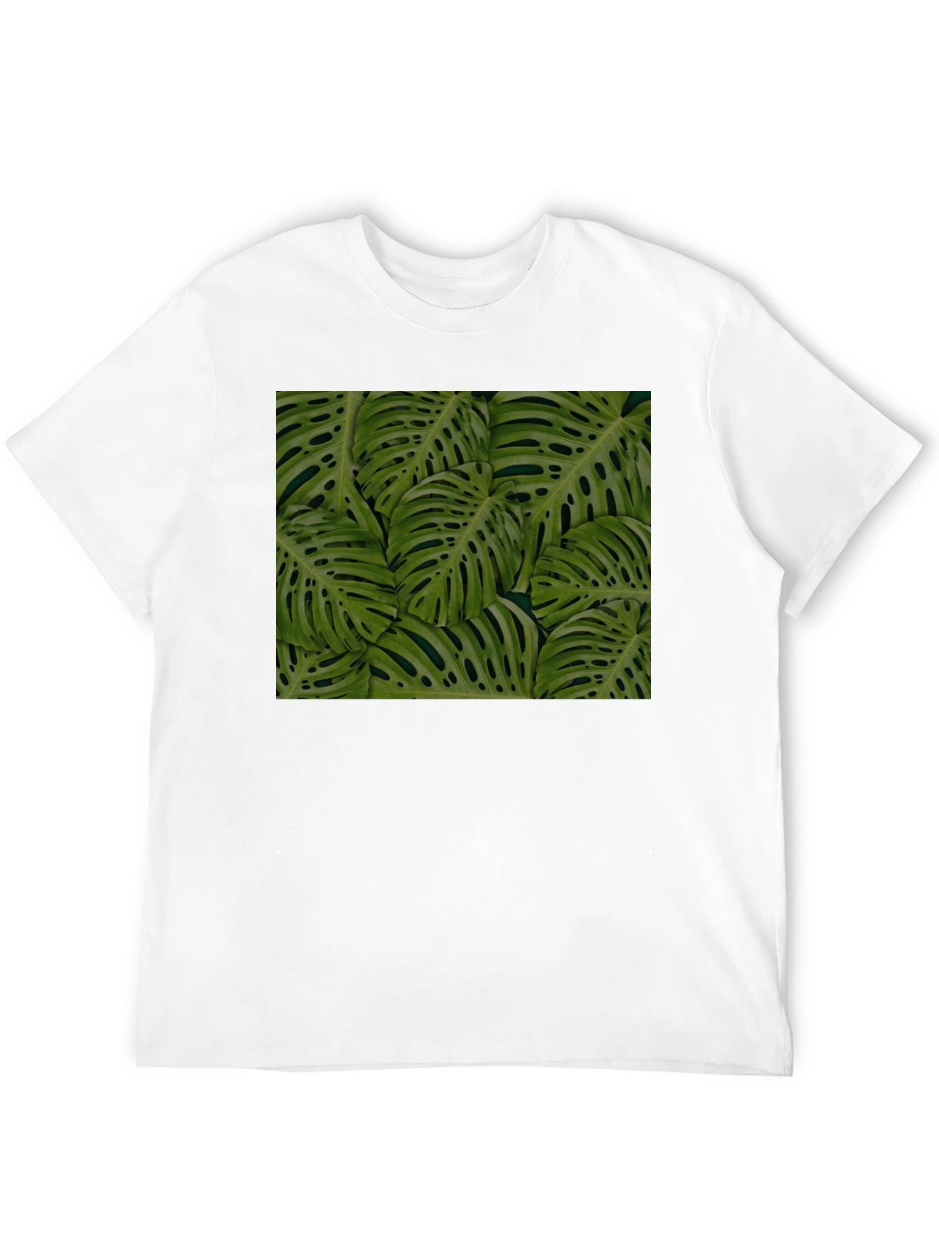 Tropical Monstera Leaf Print Black T-Shirt