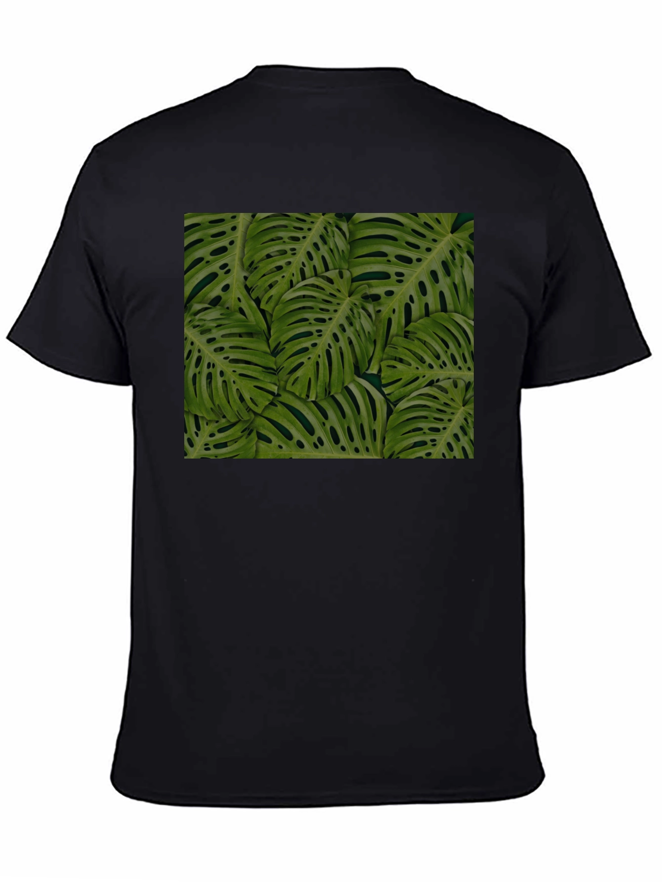 Tropical Monstera Leaf Print Black T-Shirt