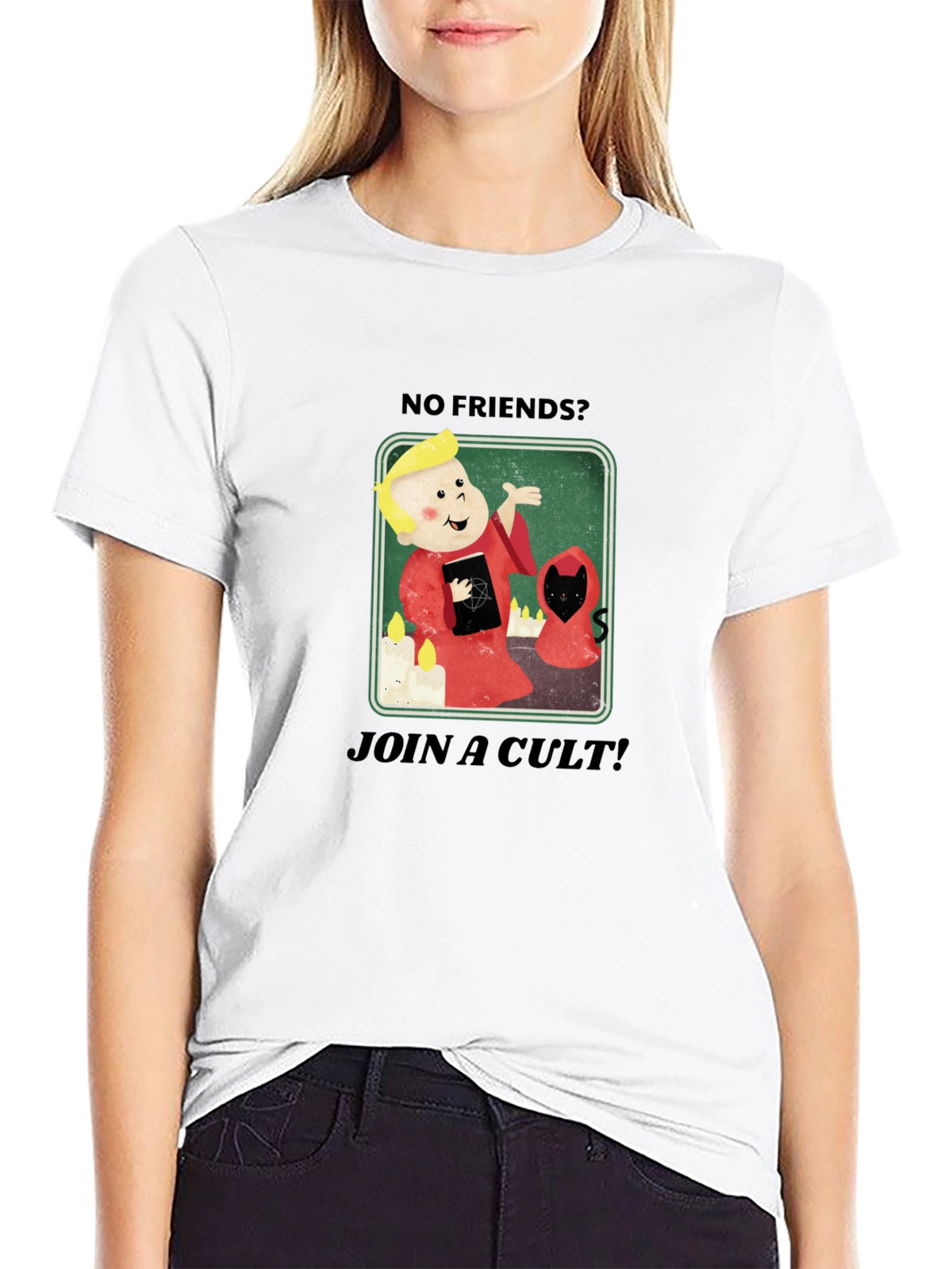 No Friends? Join a Cult Black Graphic Tee