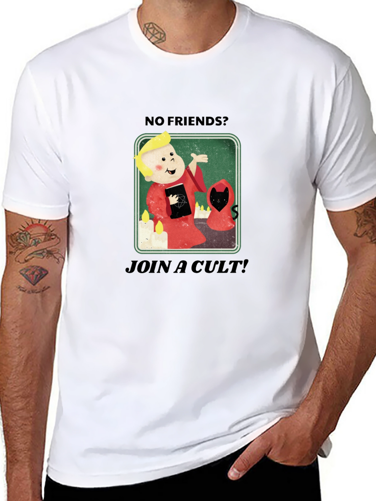 No Friends? Join a Cult Black Graphic Tee