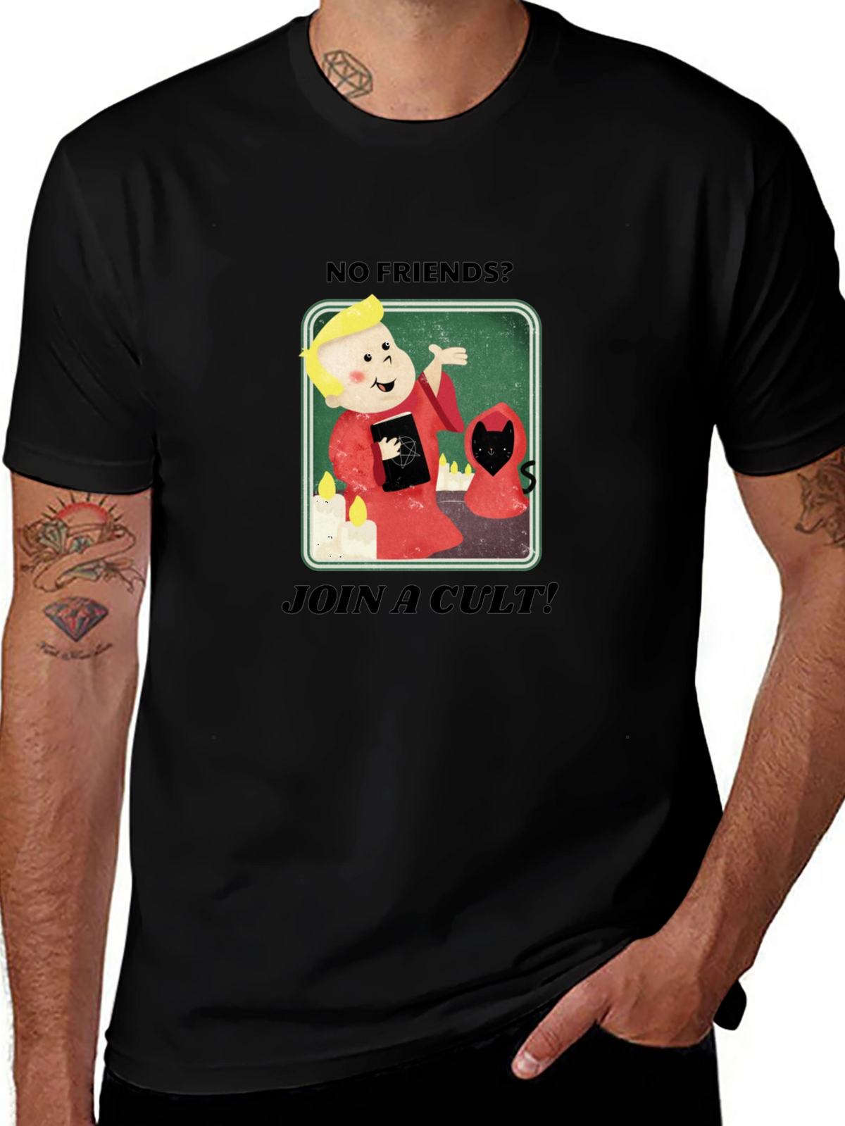 No Friends? Join a Cult Black Graphic Tee