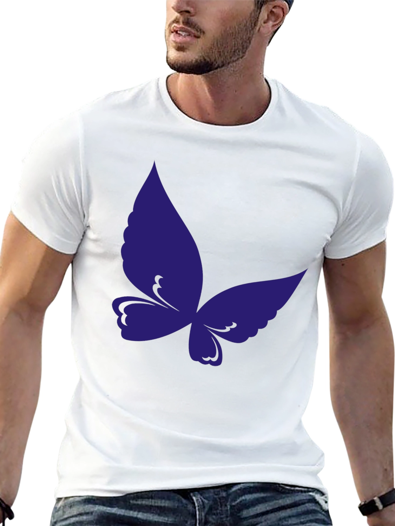 Butterfly Graphic Tee - Black Cotton Casual T-Shirt