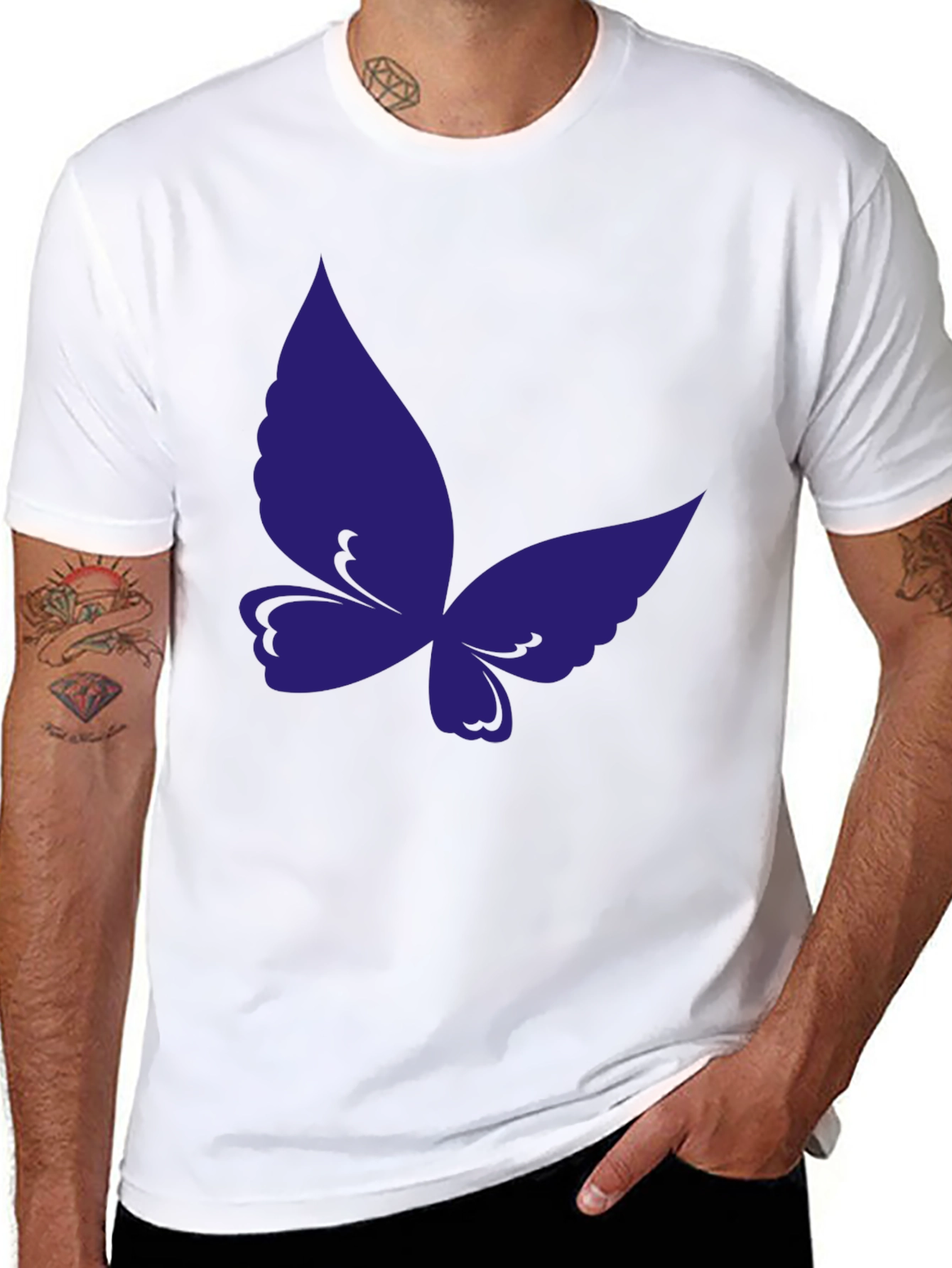 Butterfly Graphic Tee - Black Cotton Casual T-Shirt