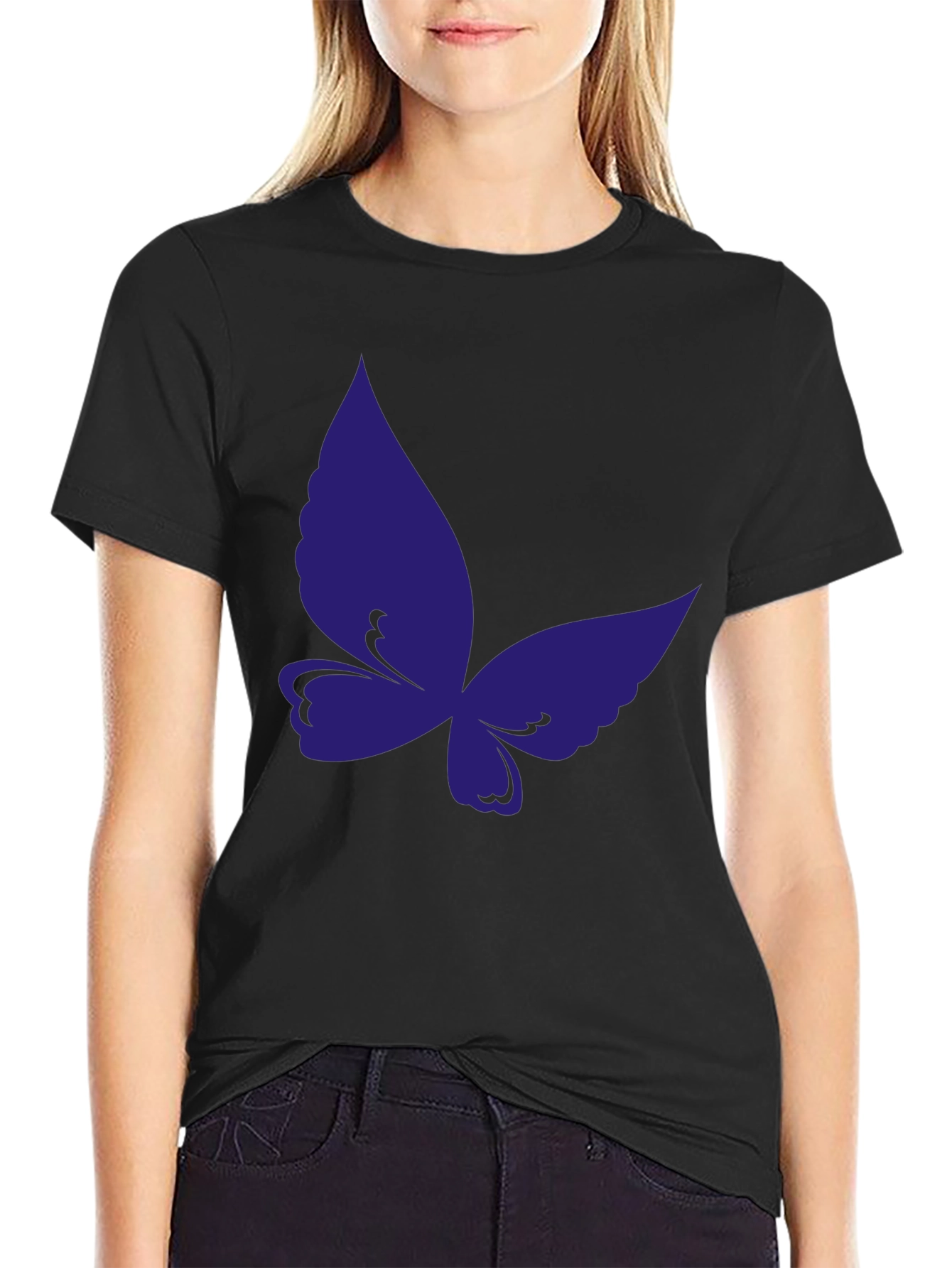 Butterfly Graphic Tee - Black Cotton Casual T-Shirt