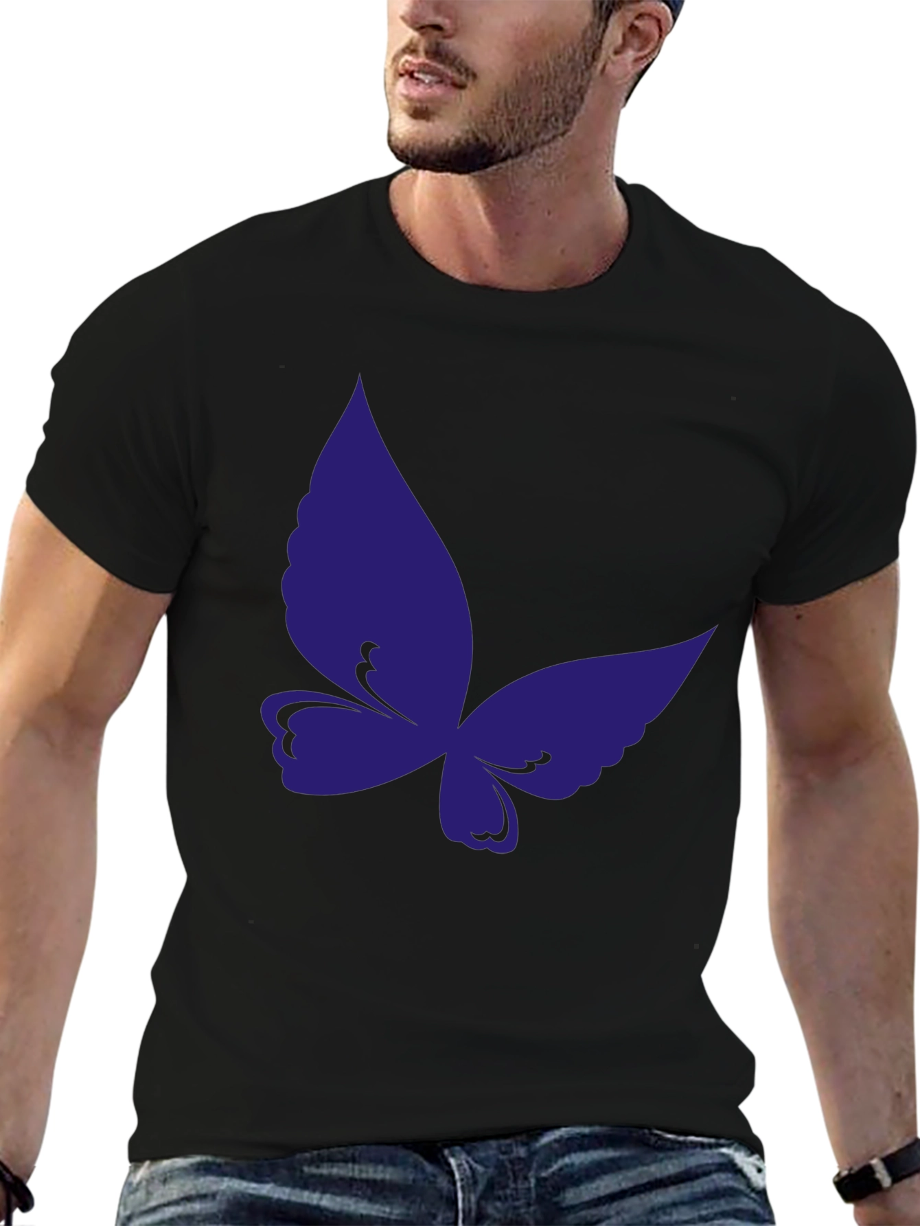 Butterfly Graphic Tee - Black Cotton Casual T-Shirt