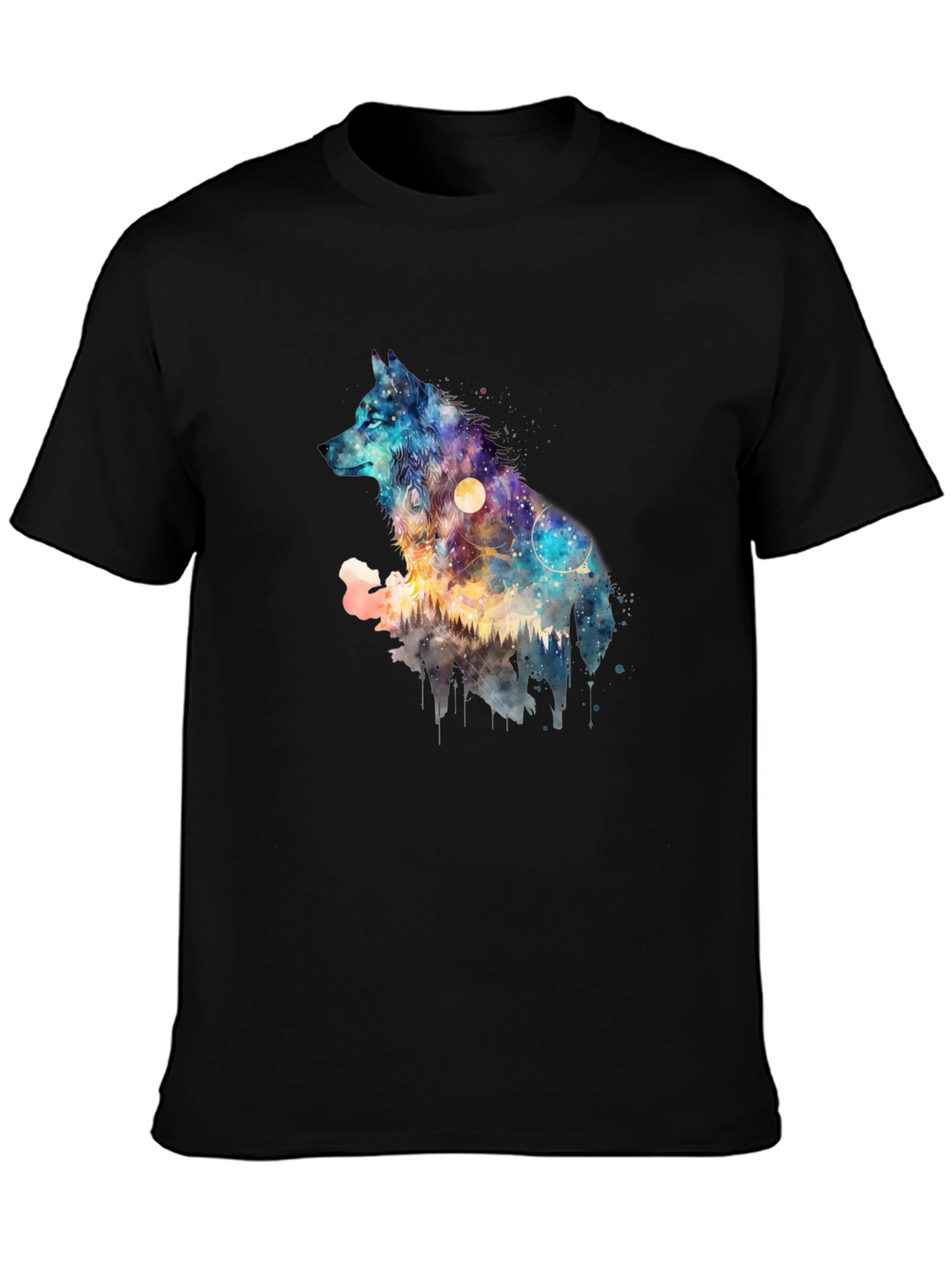 Galaxy Wolf Graphic Tee - Mens Black T-Shirt