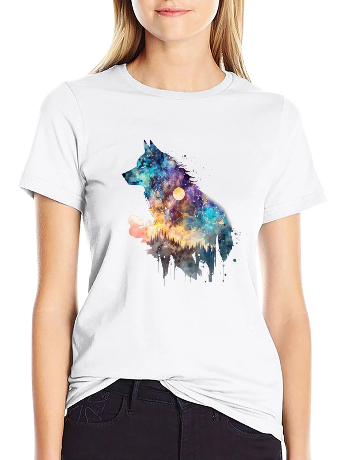 Galaxy Wolf Graphic Tee - Mens Black T-Shirt