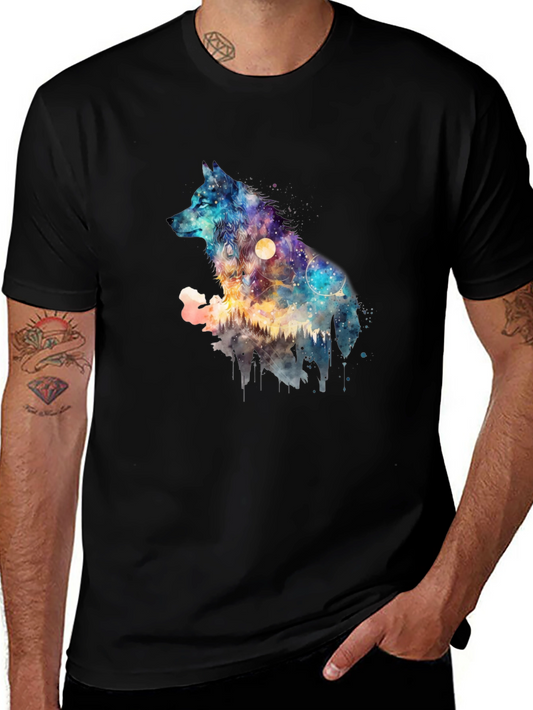 Galaxy Wolf Graphic Tee - Mens Black T-Shirt