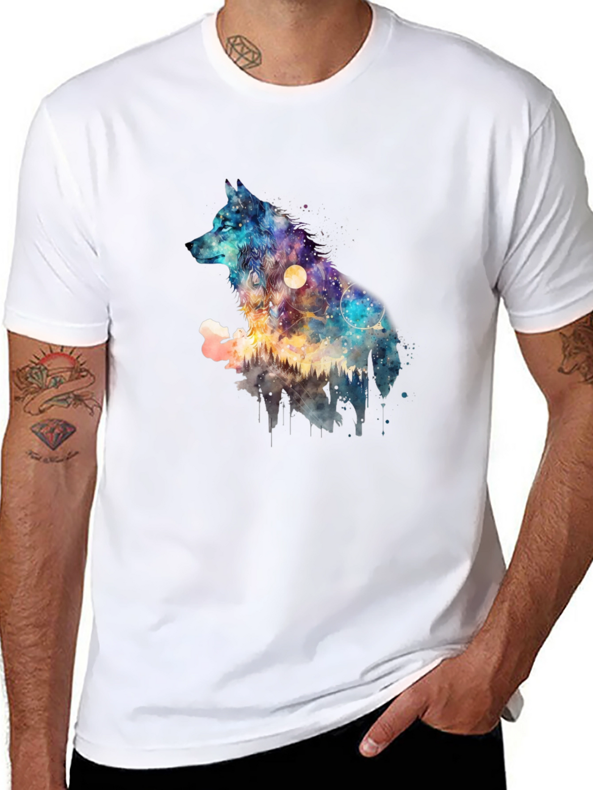 Galaxy Wolf Graphic Tee - Mens Black T-Shirt
