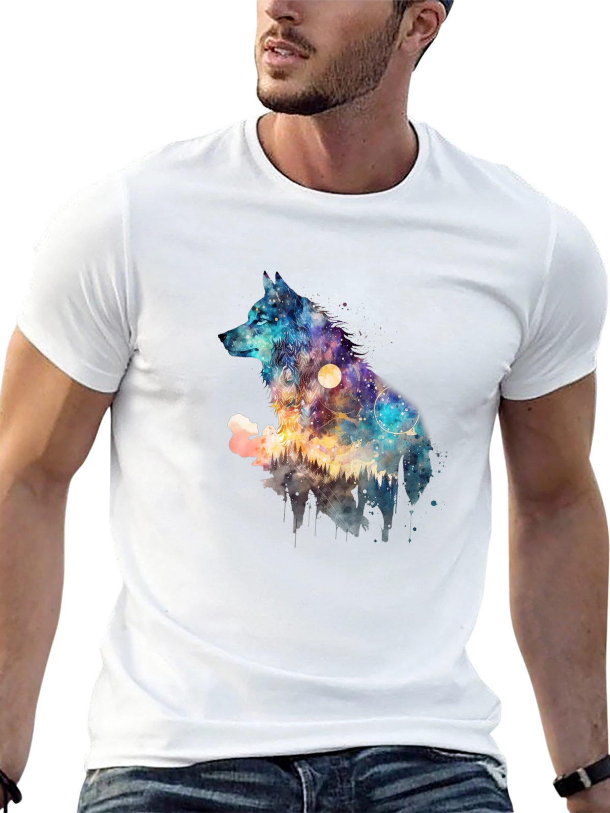 Galaxy Wolf Graphic Tee - Mens Black T-Shirt