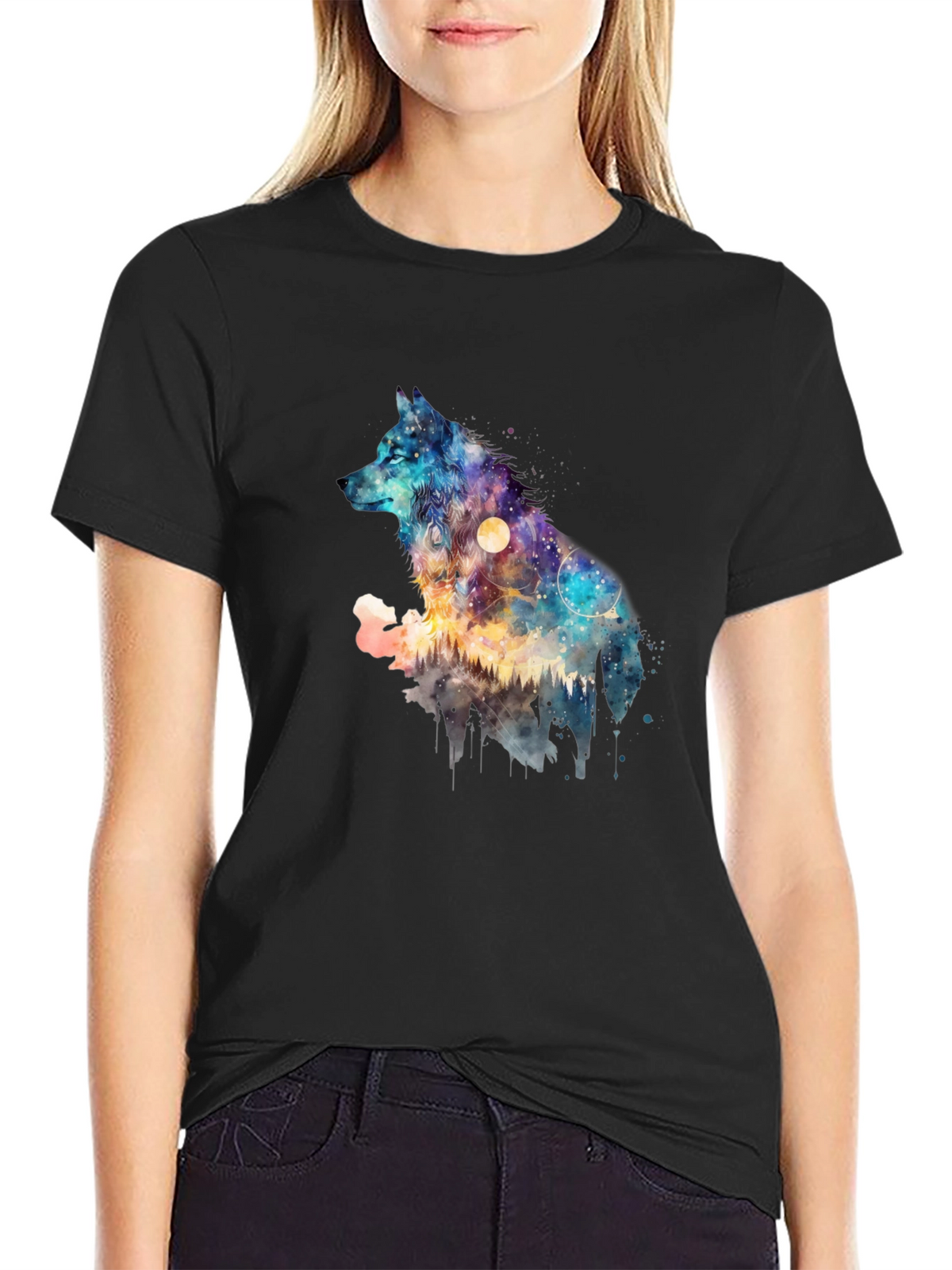 Galaxy Wolf Graphic Tee - Mens Black T-Shirt