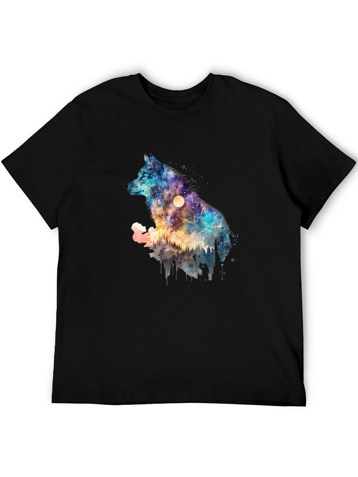 Galaxy Wolf Graphic Tee - Mens Black T-Shirt