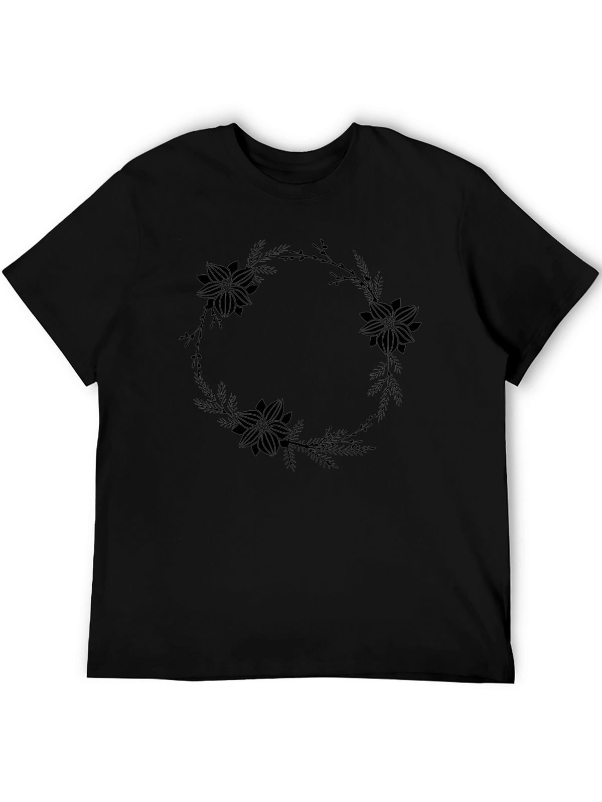 Floral Wreath Graphic Black T-Shirt