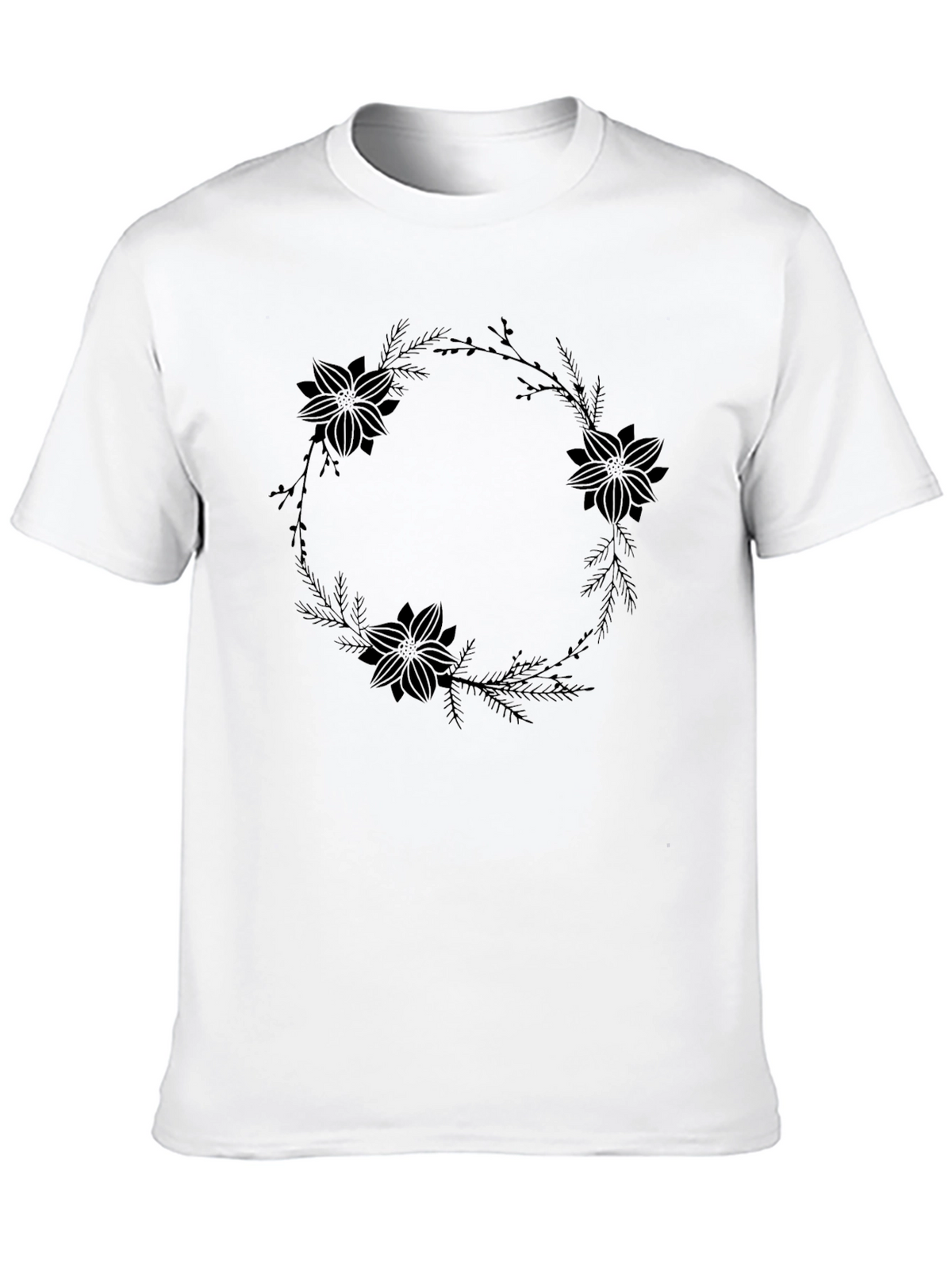 Floral Wreath Graphic Black T-Shirt