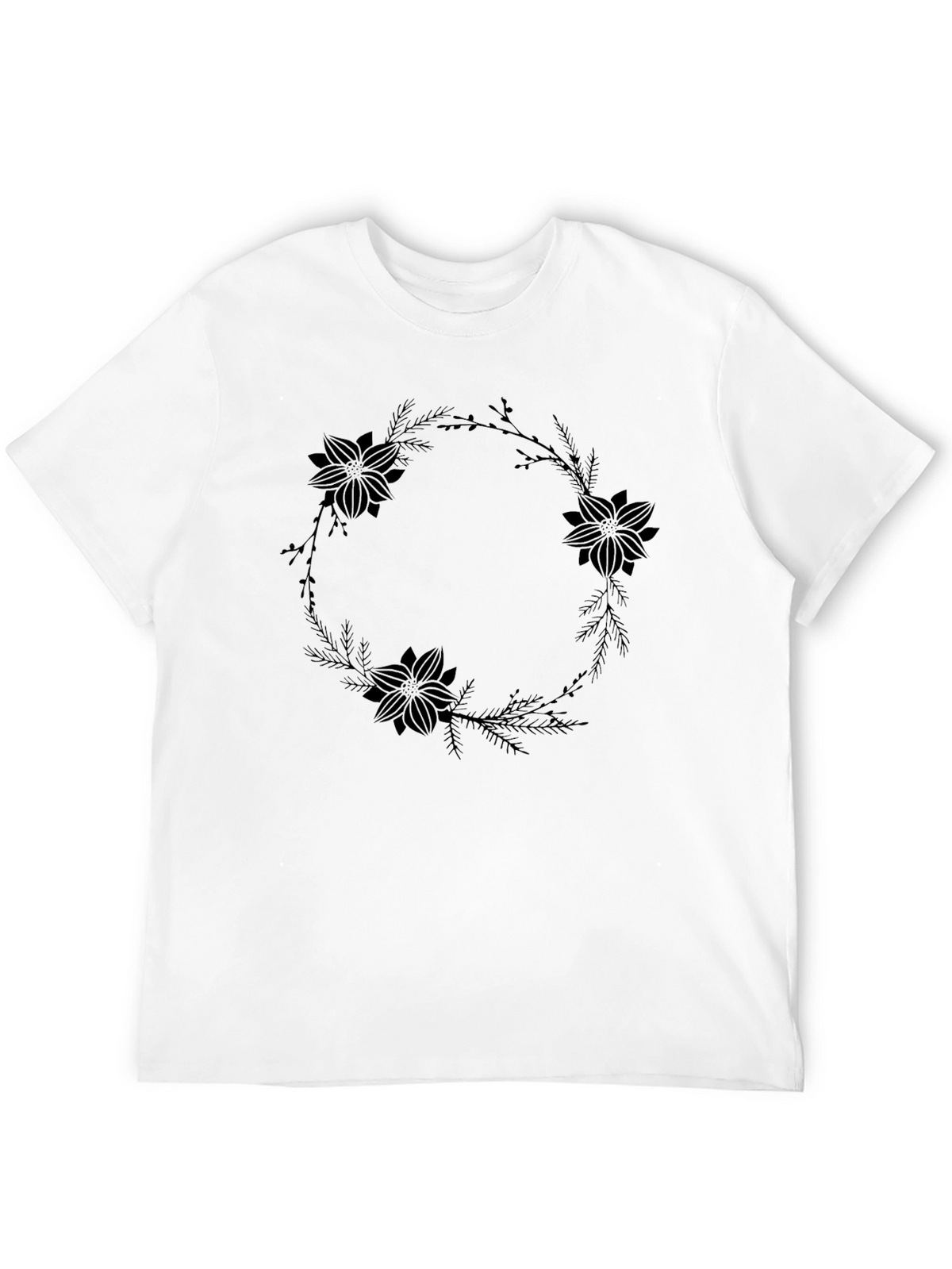 Floral Wreath Graphic Black T-Shirt
