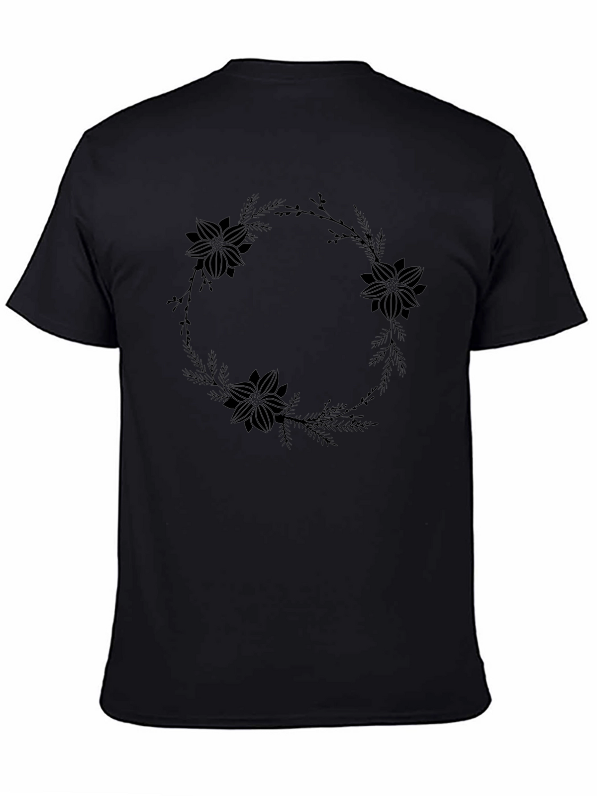 Floral Wreath Graphic Black T-Shirt