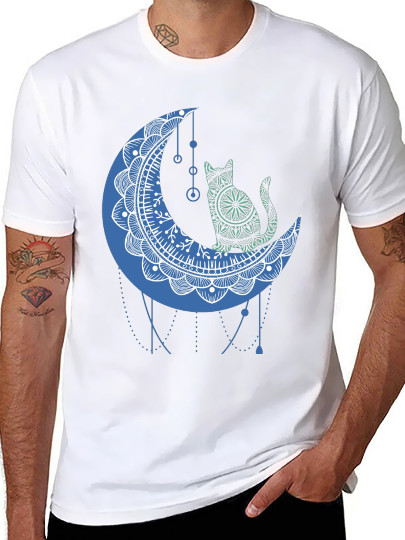 Cat on Moon Graphic Tee - Black
